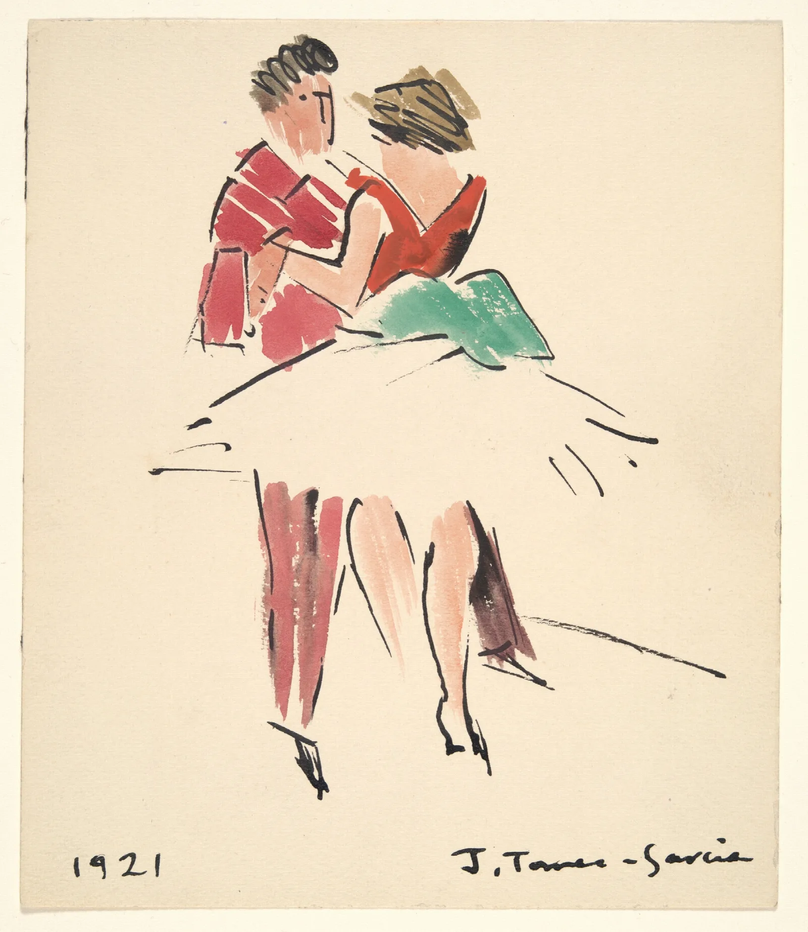Artists Ball Two Dancers Wall Art by Joaquín Torres-García - Canvas Print