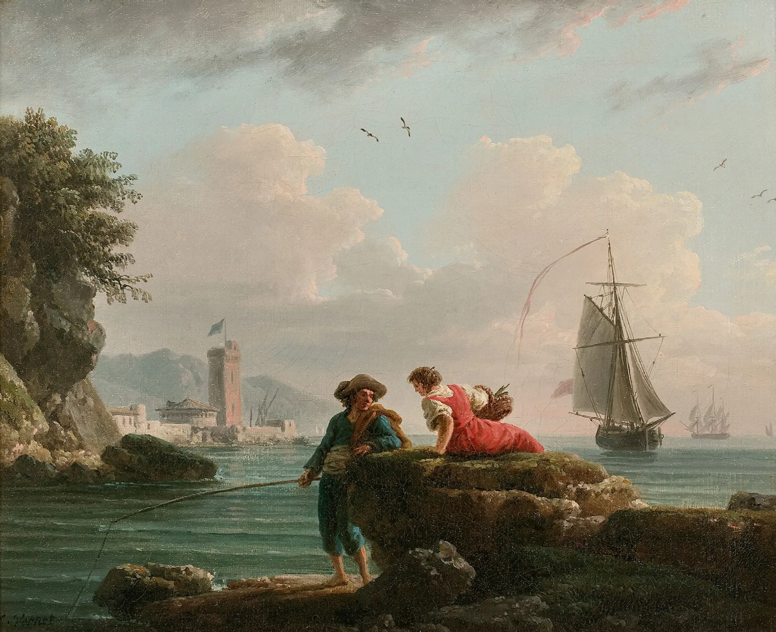 Pecheurs Sur Un Rivage Mediterraneen Wall Art by Claude-Joseph Vernet - Canvas Print