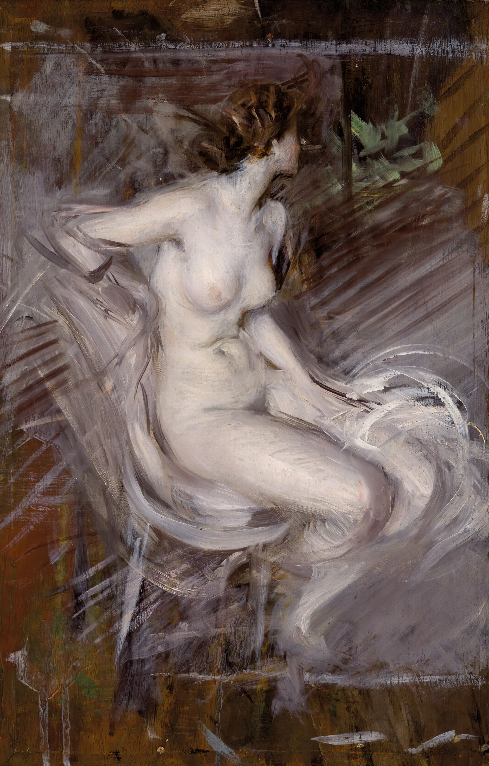 Nudo Di Giovane Seduta Nudo Color Perla Wall Art by Giovanni Boldini - Canvas Print