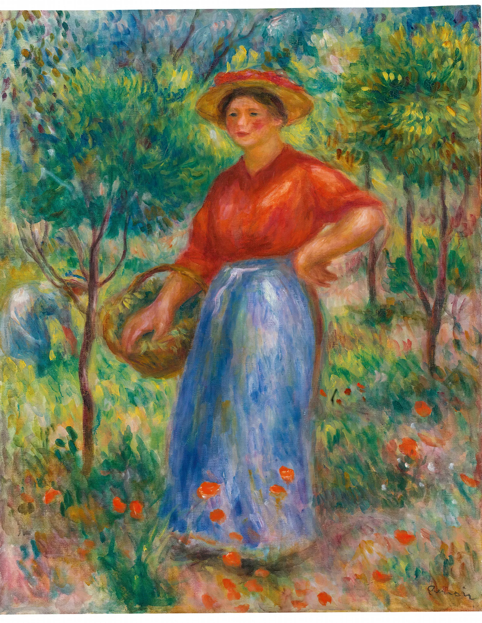 Jeune Fille Au Panier Gabrielle Au Jardin Wall Art by Pierre-Auguste Renoir - Canvas Print