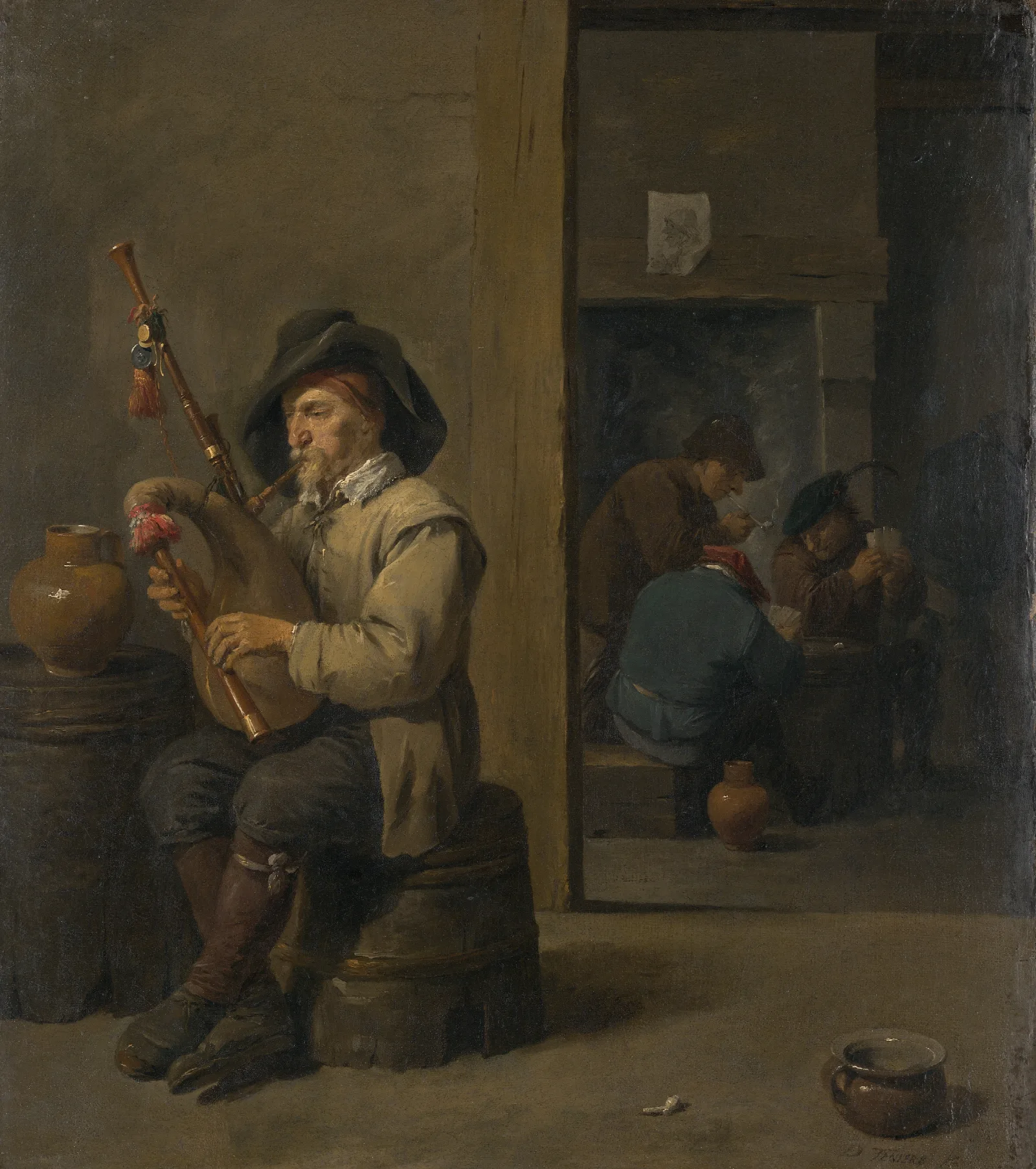 Bagpiper In An Inn Wall Art by David Teniers The Younger - Canvas Print