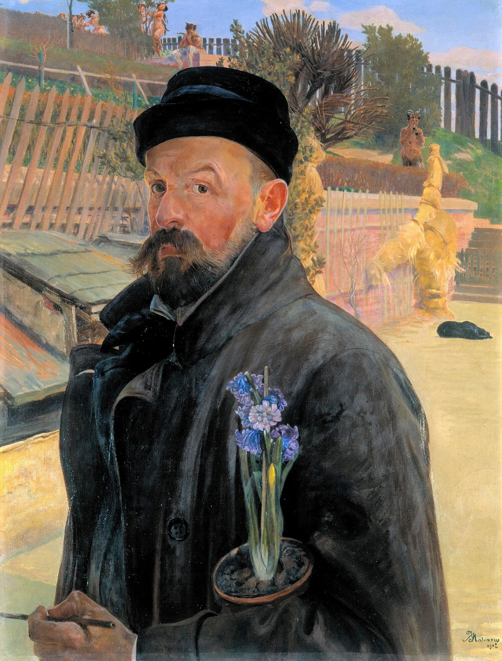 Self Portrait With A Hyacinth Wall Art by Jacek Malczewski - Canvas Print