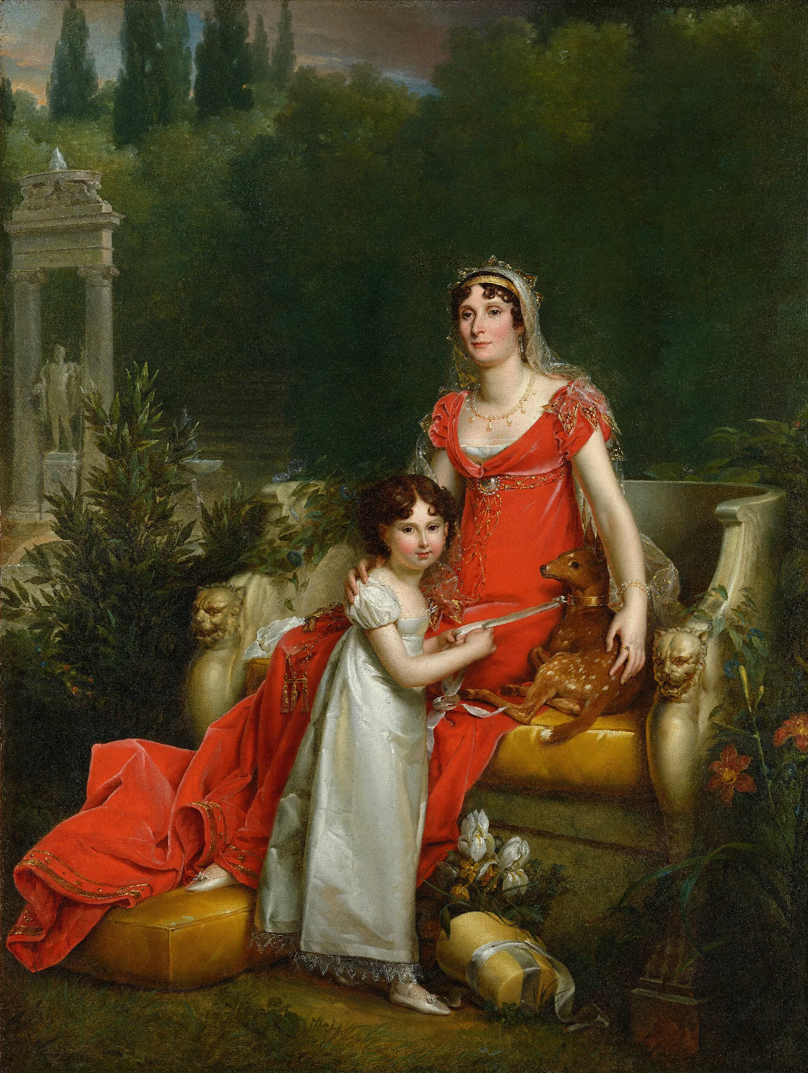 Elisa Bonaparte With Her Daughter Napoleona Baciocchi Wall Art by François Gérard - Canvas Print
