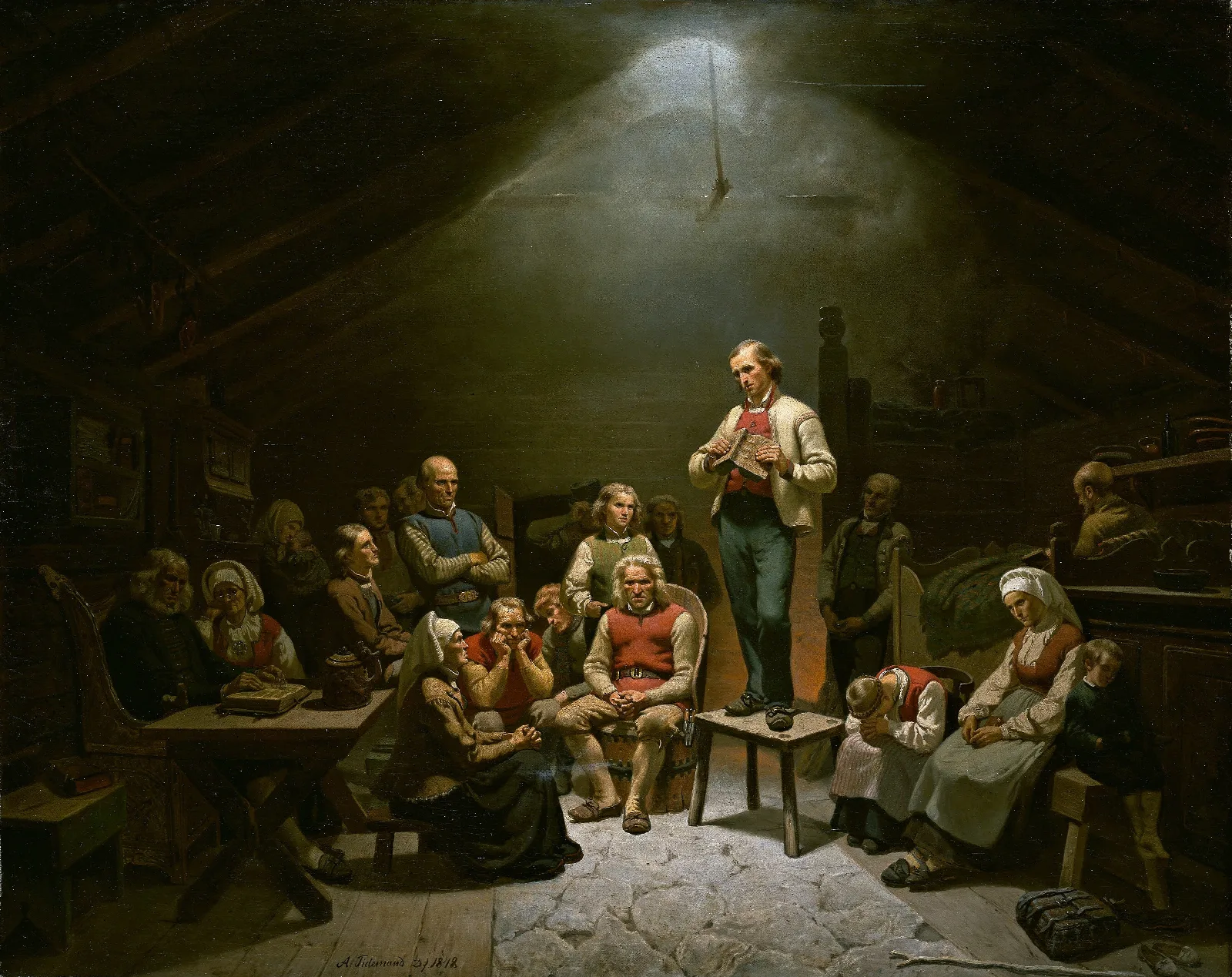 Low Church Devotion Wall Art by Adolph Tidemand - Canvas Print