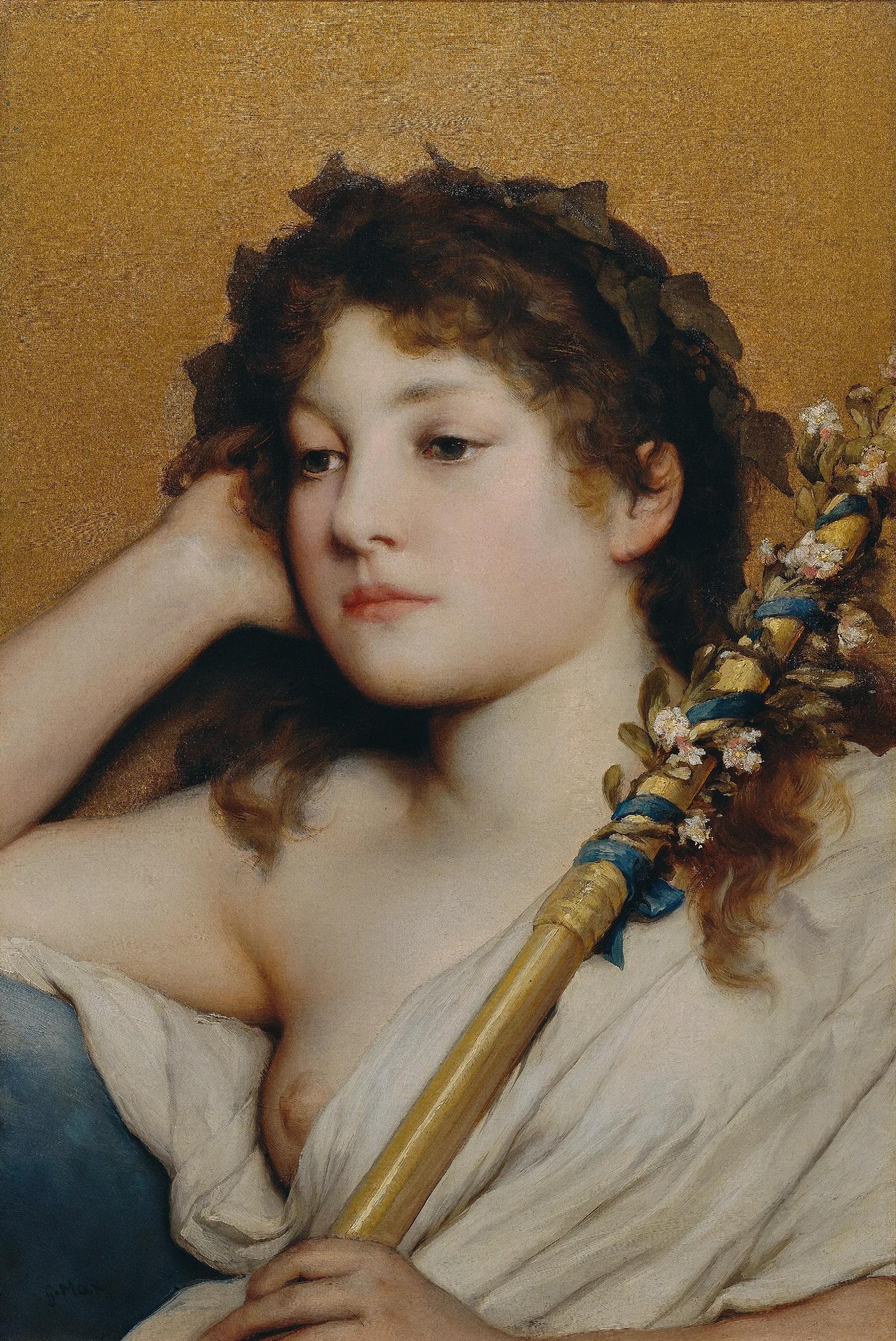 Womans Head Pondering Wall Art by Gabriel von Max - Canvas Print