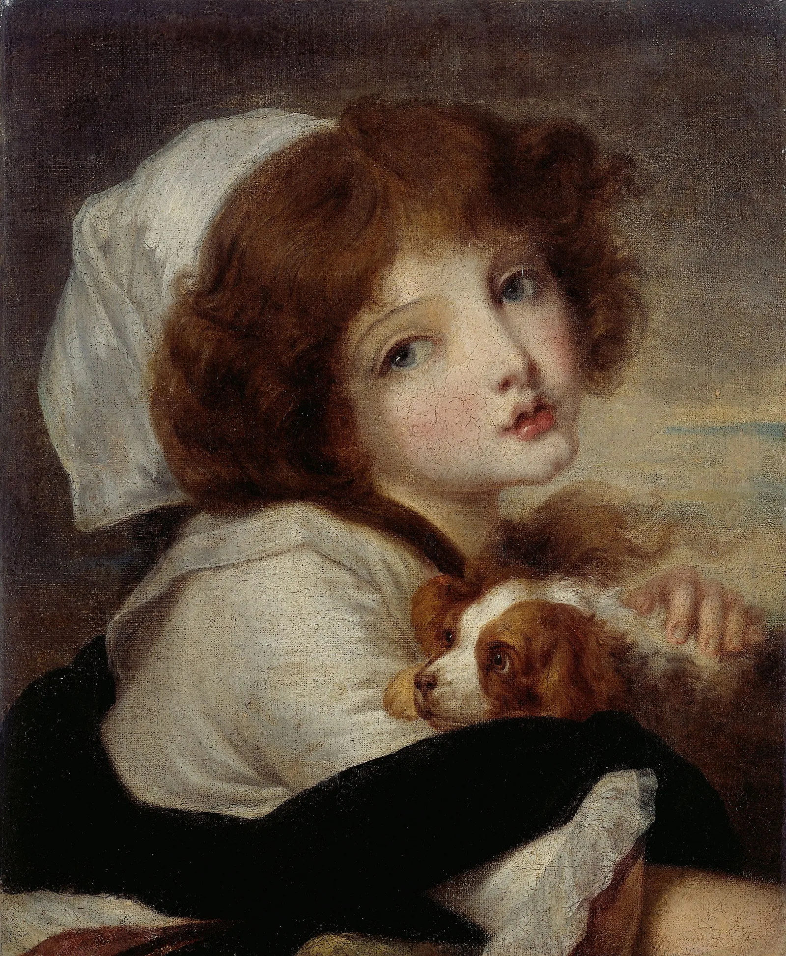 Portrait De Fillette Au Petit Chien Wall Art by Jean-Baptiste Greuze - Canvas Print