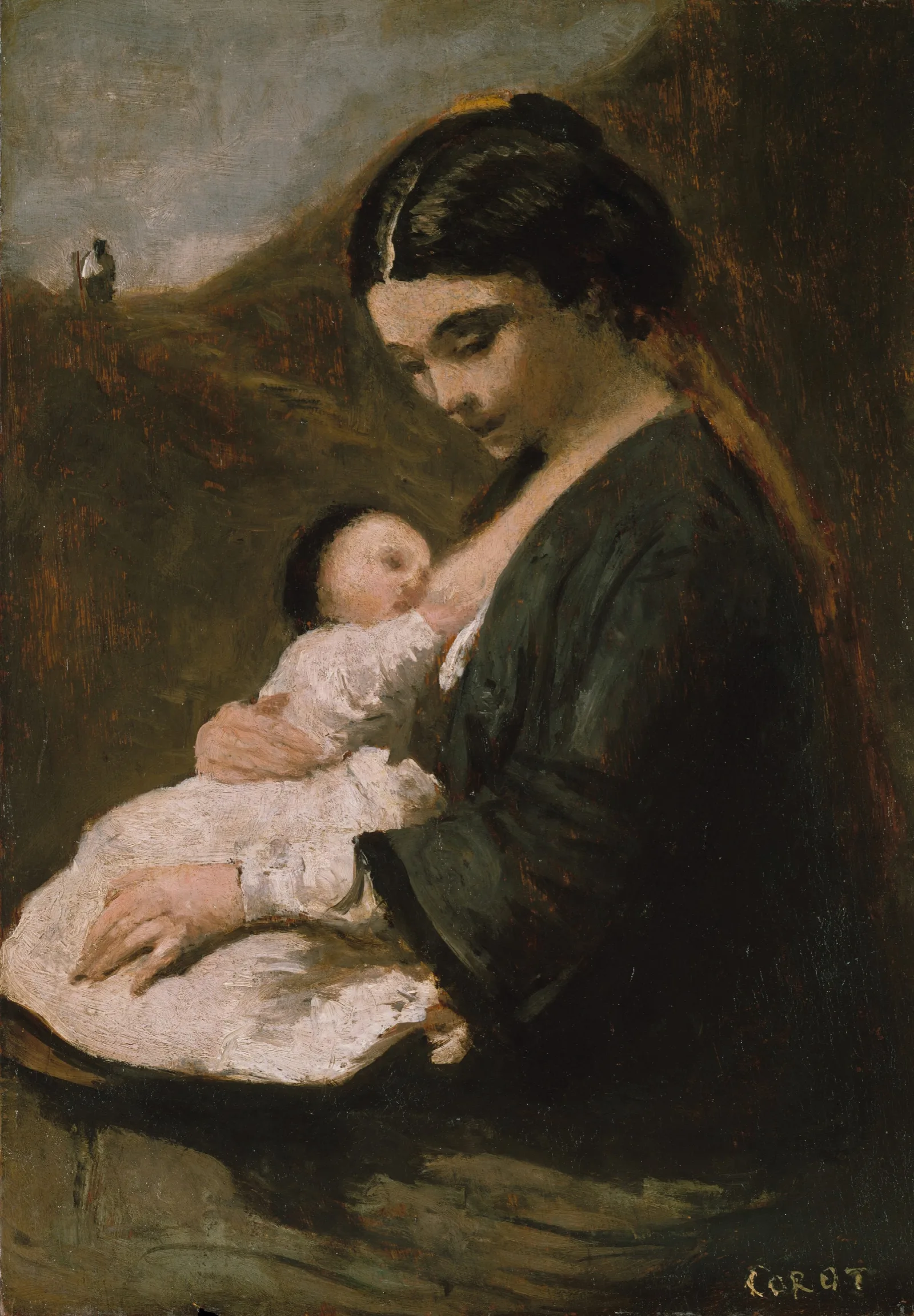 Mother And Child 24 Wall Art by Jean-Baptiste-Camille Corot - Canvas Print