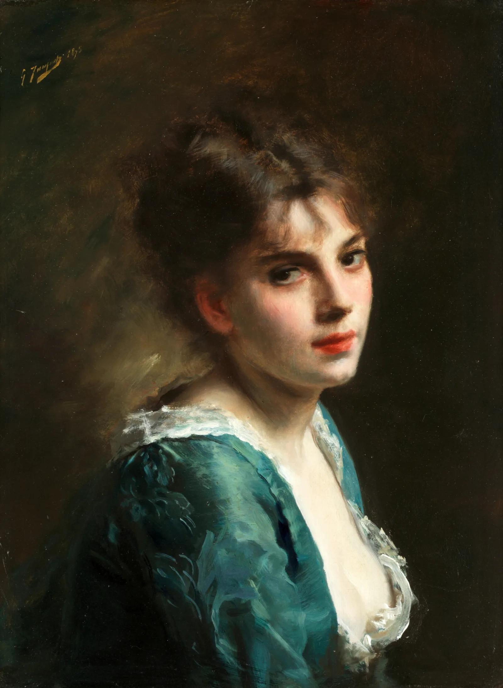 Portrait Of A Young Beauty Wall Art by Gustave Jean Jacquet - Canvas Print