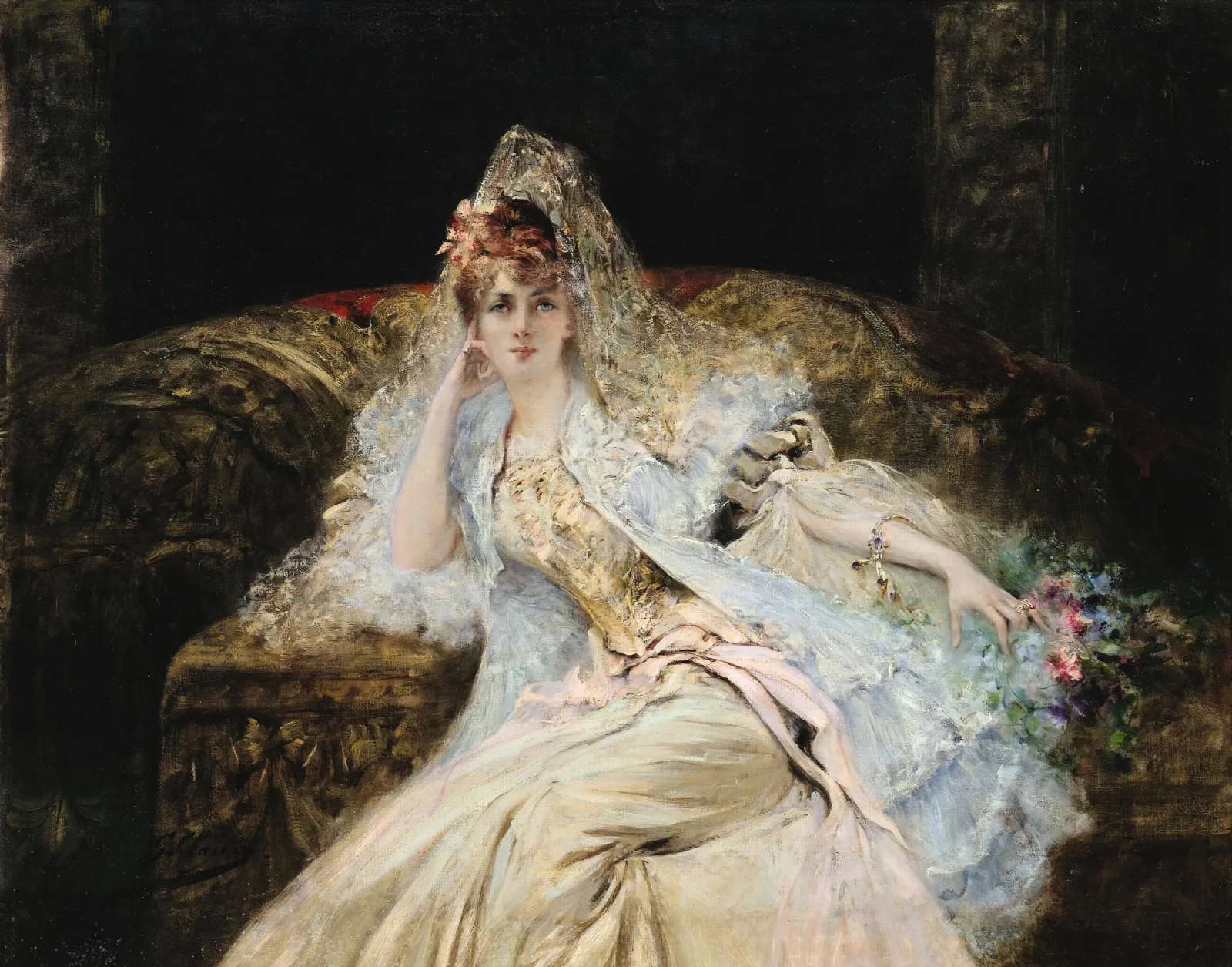 Lady With A Mantilla Wall Art by Georges Jules Victor Clairin - Canvas Print