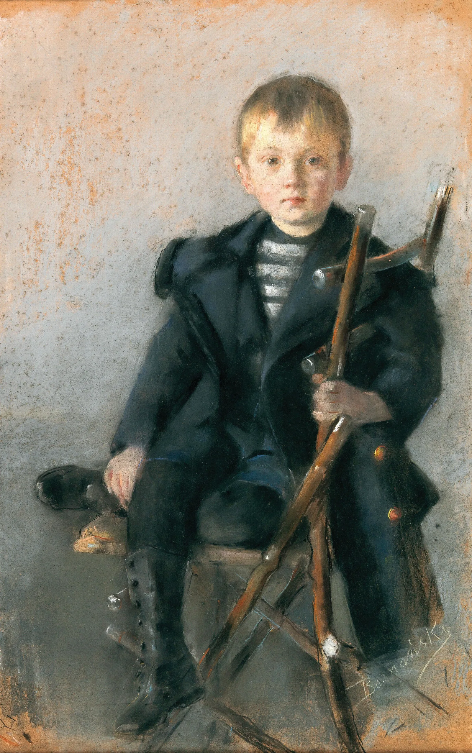 A Portrait Of A Blond Boy And Black Coat With Gold Button Wall Art by Olga Boznanska - Canvas Print