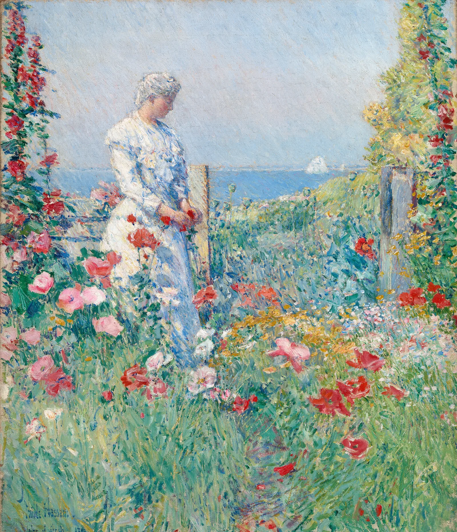 In The Garden Celia Thaxter In Her Garden Wall Art by Childe Hassam - Canvas Print