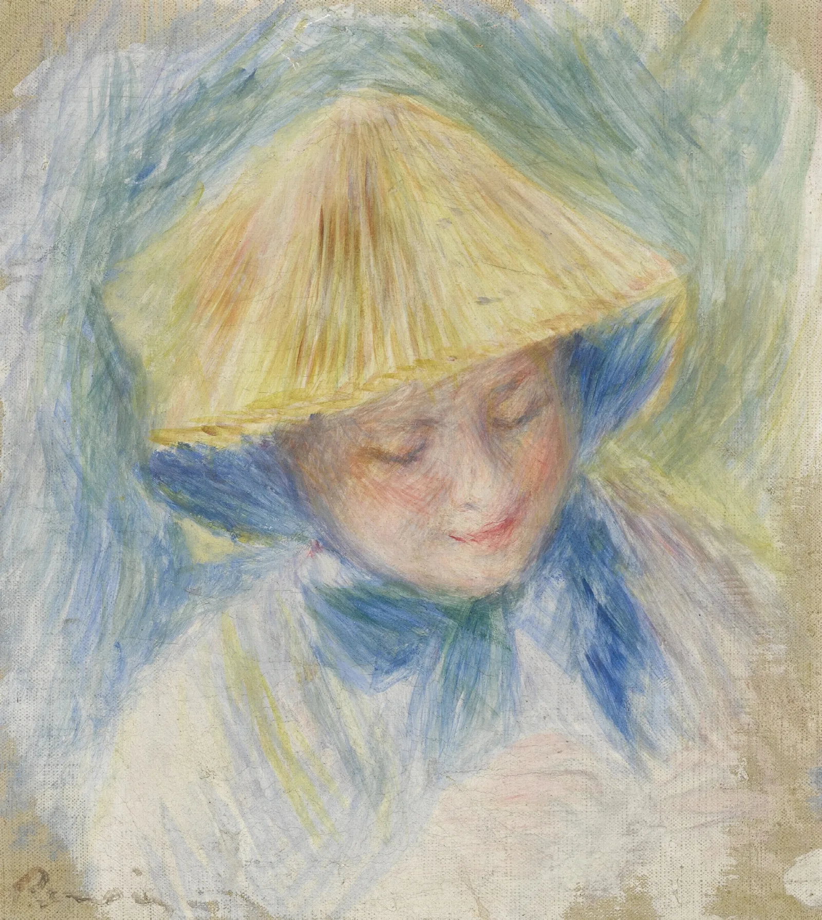 Portrait De Femme En Chapeau De Paille Madame Clapisson Wall Art by Pierre-Auguste Renoir - Canvas Print