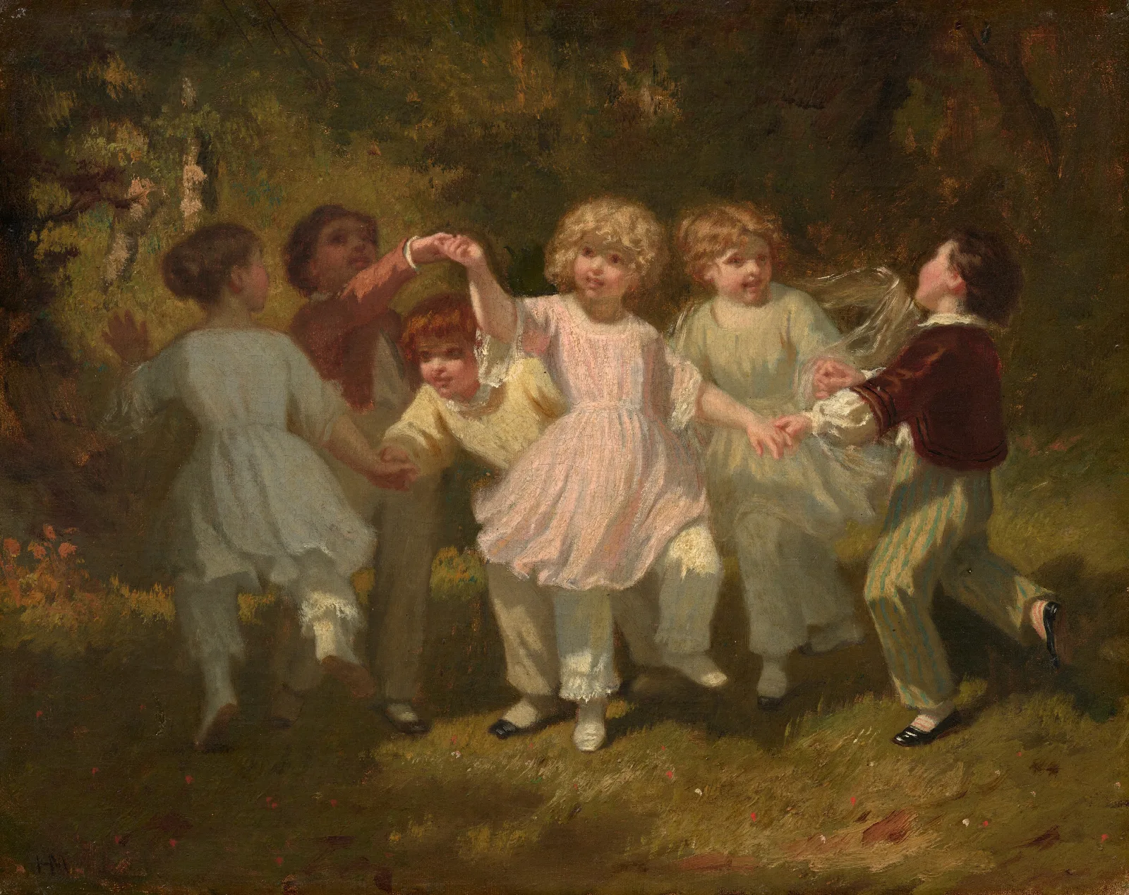Children Playing In A Park Wall Art by Hugues Merle - Canvas Print