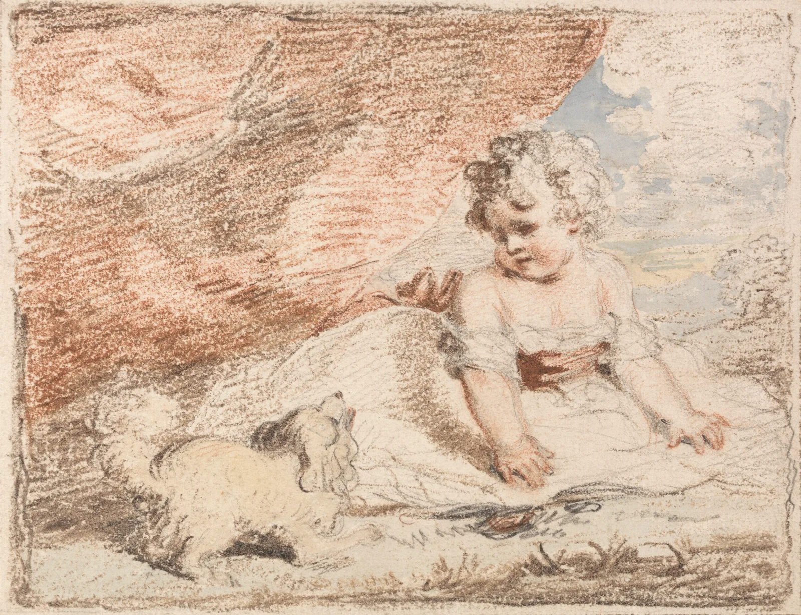 Young Child With Lap Dog Wall Art by John Hoppner - Canvas Print