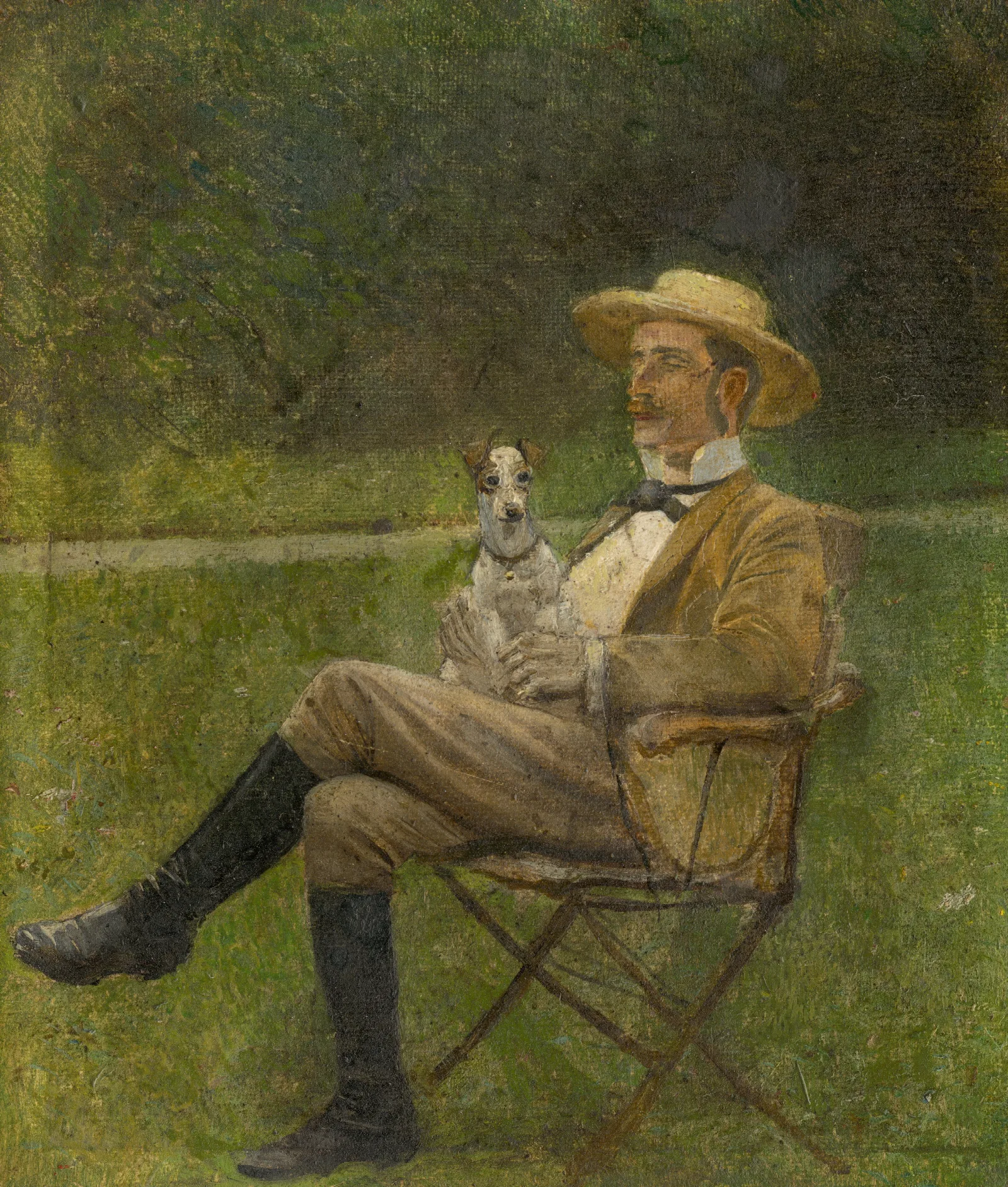 Study Of A Seated Man With A Dog Wall Art by Ladislav Mednyánszky - Canvas Print