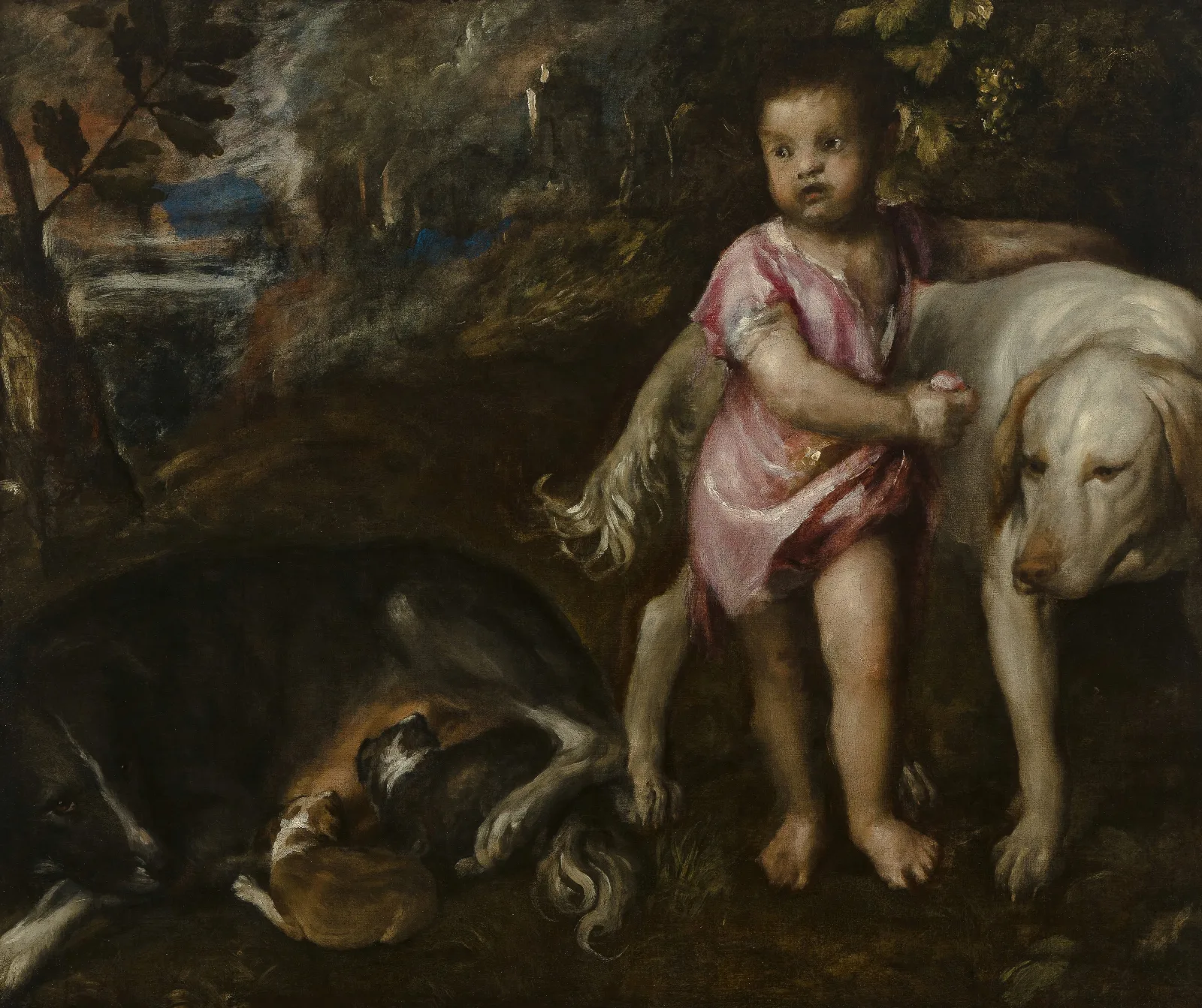 Boy With Dogs In A Landscape Wall Art by Titian - Canvas Print