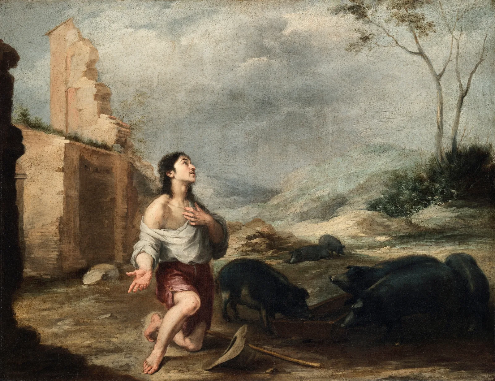 The Prodigal Son Feeding Swine Wall Art by Bartolomé Estebán Murillo - Canvas Print