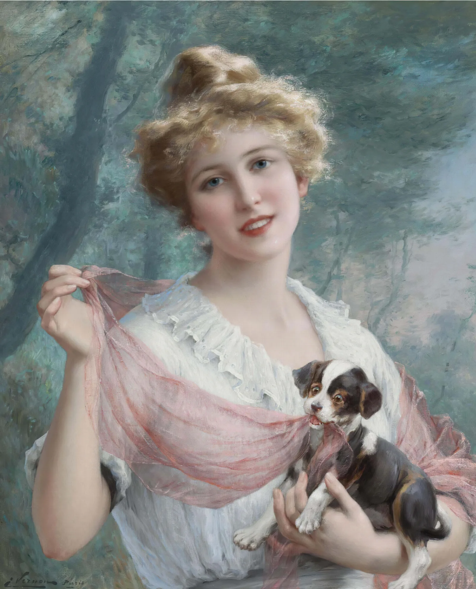 The Mischievous Puppy Wall Art by Emile Vernon - Canvas Print