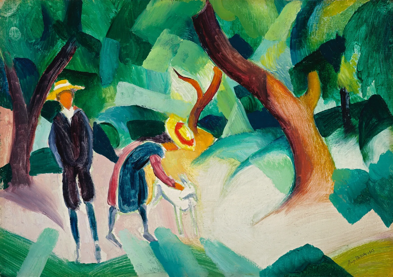 Children With A Goat Wall Art by August Macke - Canvas Print