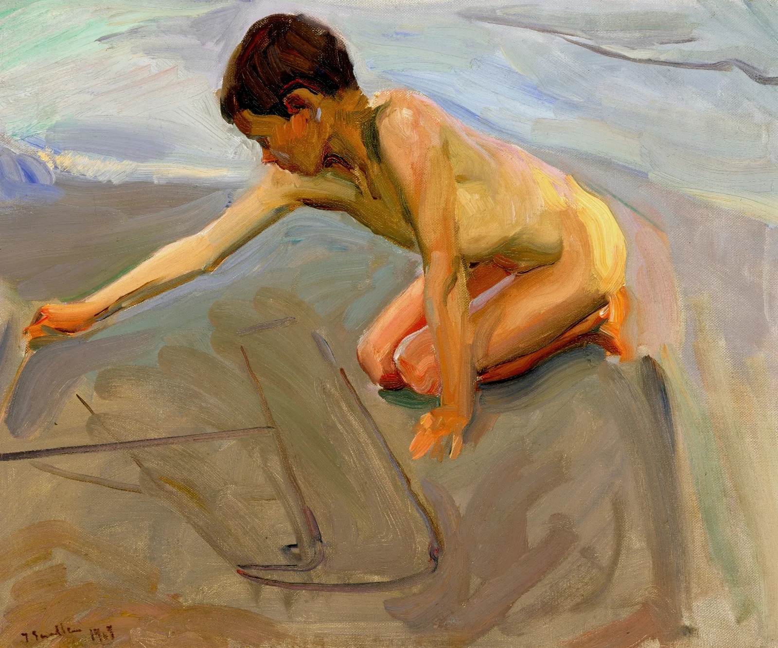 Drawing In The Sand Wall Art by Joaquín Sorolla - Canvas Print