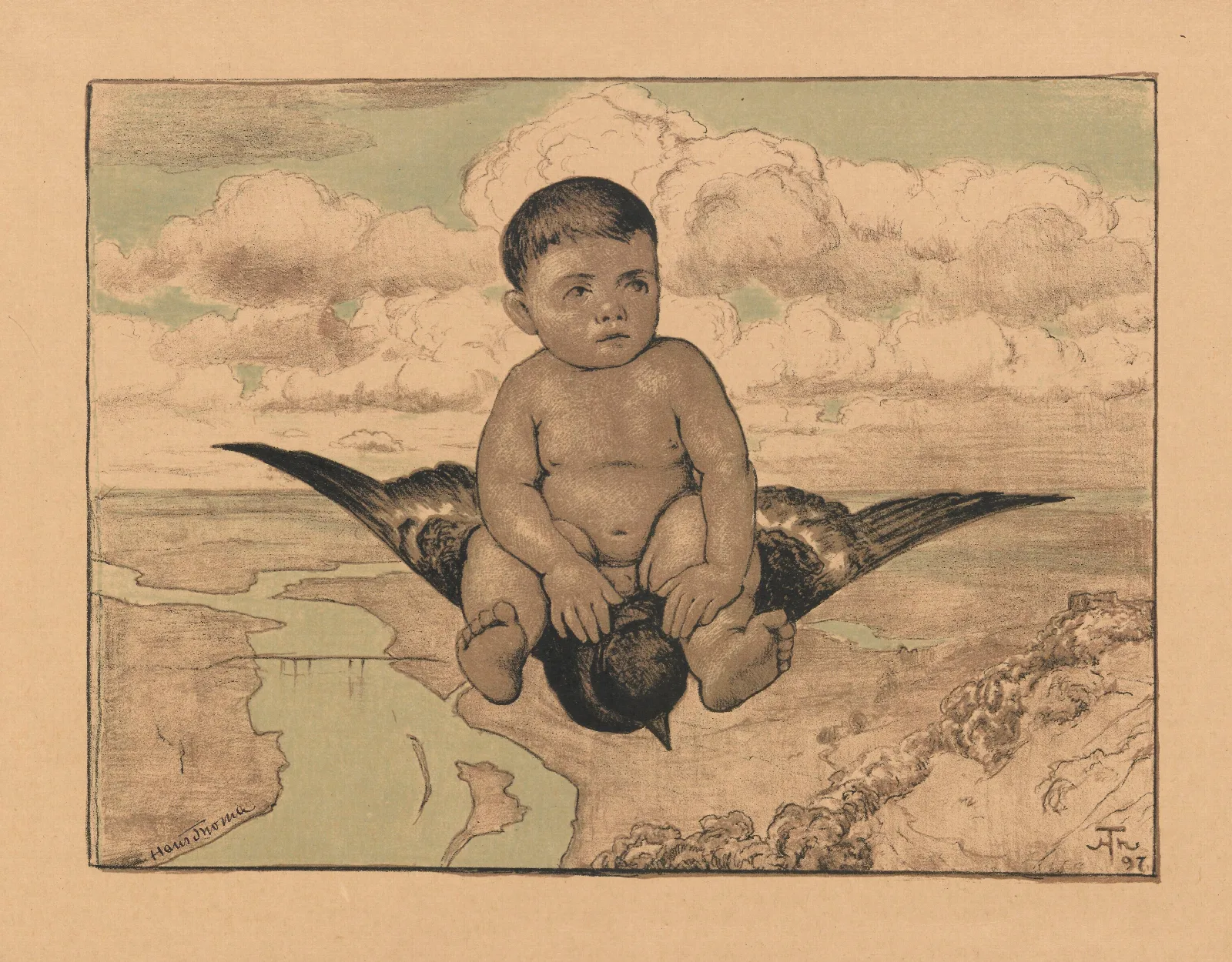 Putto Lecace Na Jaskolce Wall Art by Hans Thoma - Canvas Print