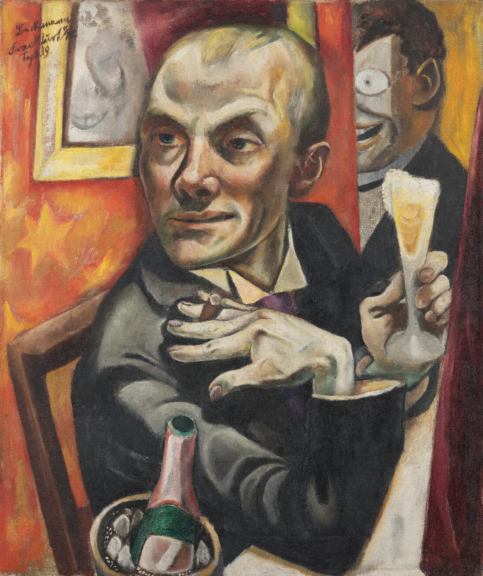 Self Portrait With Champagne Glass Wall Art by Max Beckmann - Canvas Print