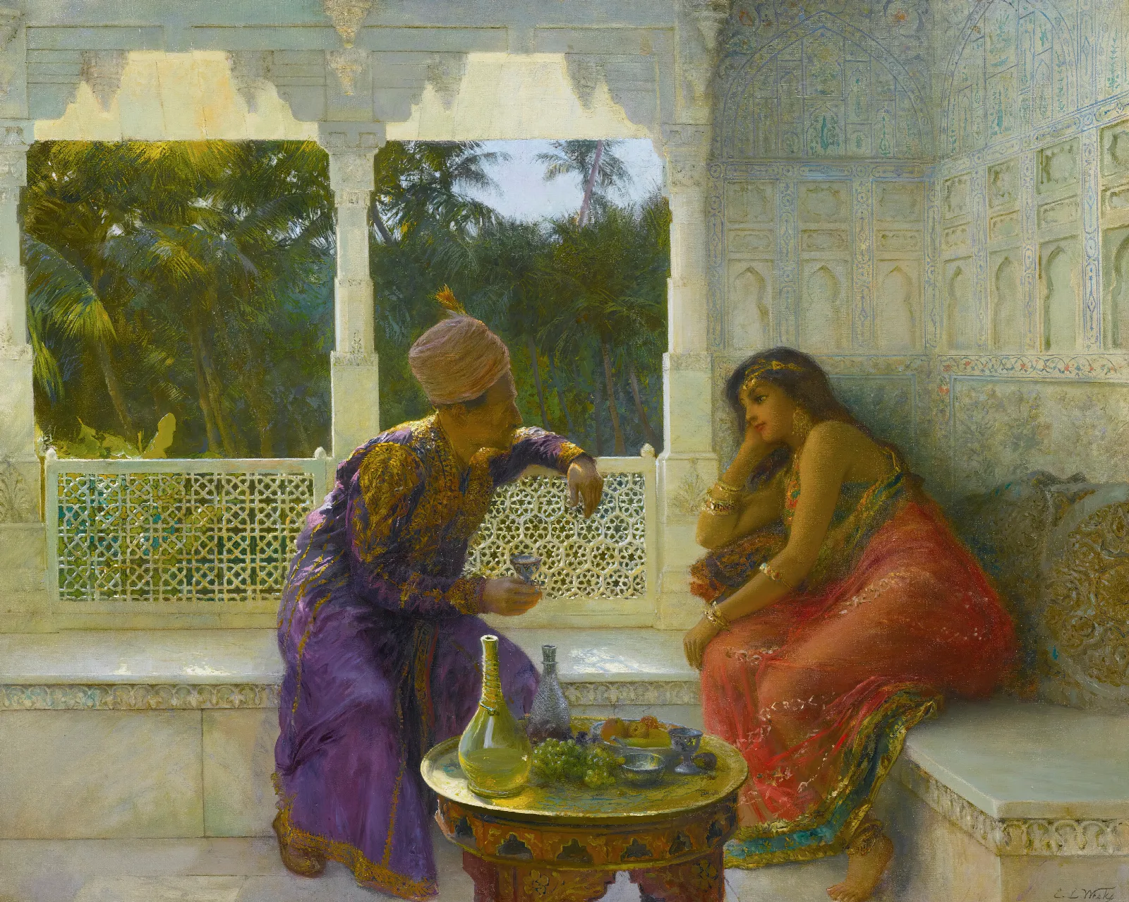 Figures In An Interior With Garden Of Palms Beyond 2 Wall Art by Edwin Lord Weeks - Canvas Print