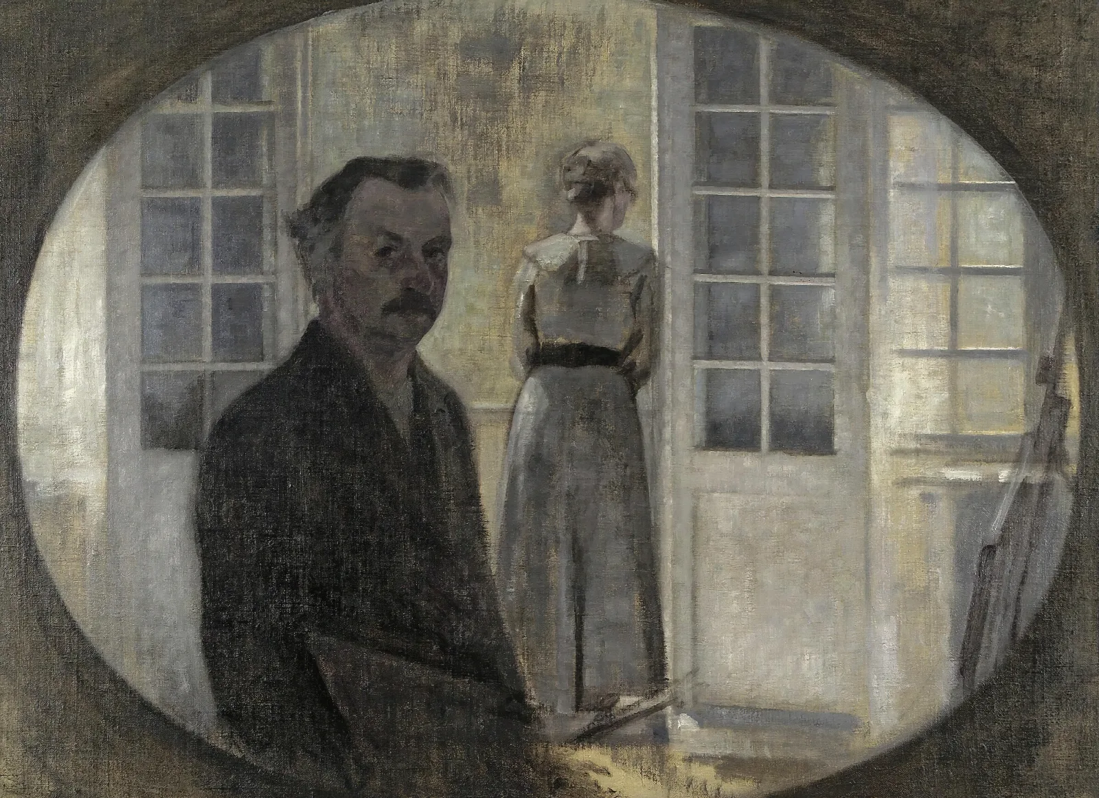 Interior Med Kunstneren Og Hans Hustru Double Portrait Of The Artist And His Wife Seen Through A Mirror Wall Art by Vilhelm Hammershøi - Canvas Print