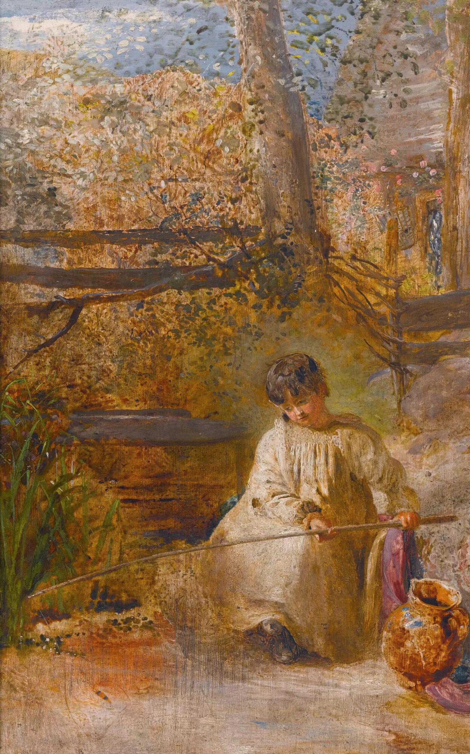 A Boy Fishing Wall Art by John Linnell - Canvas Print