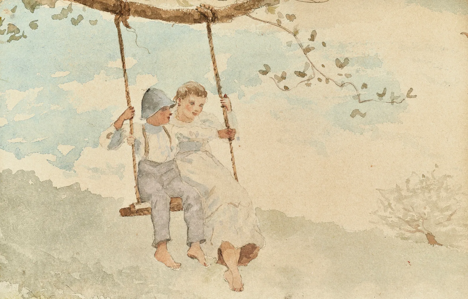 Boy And Girl On A Swing Wall Art by Winslow Homer - Canvas Print