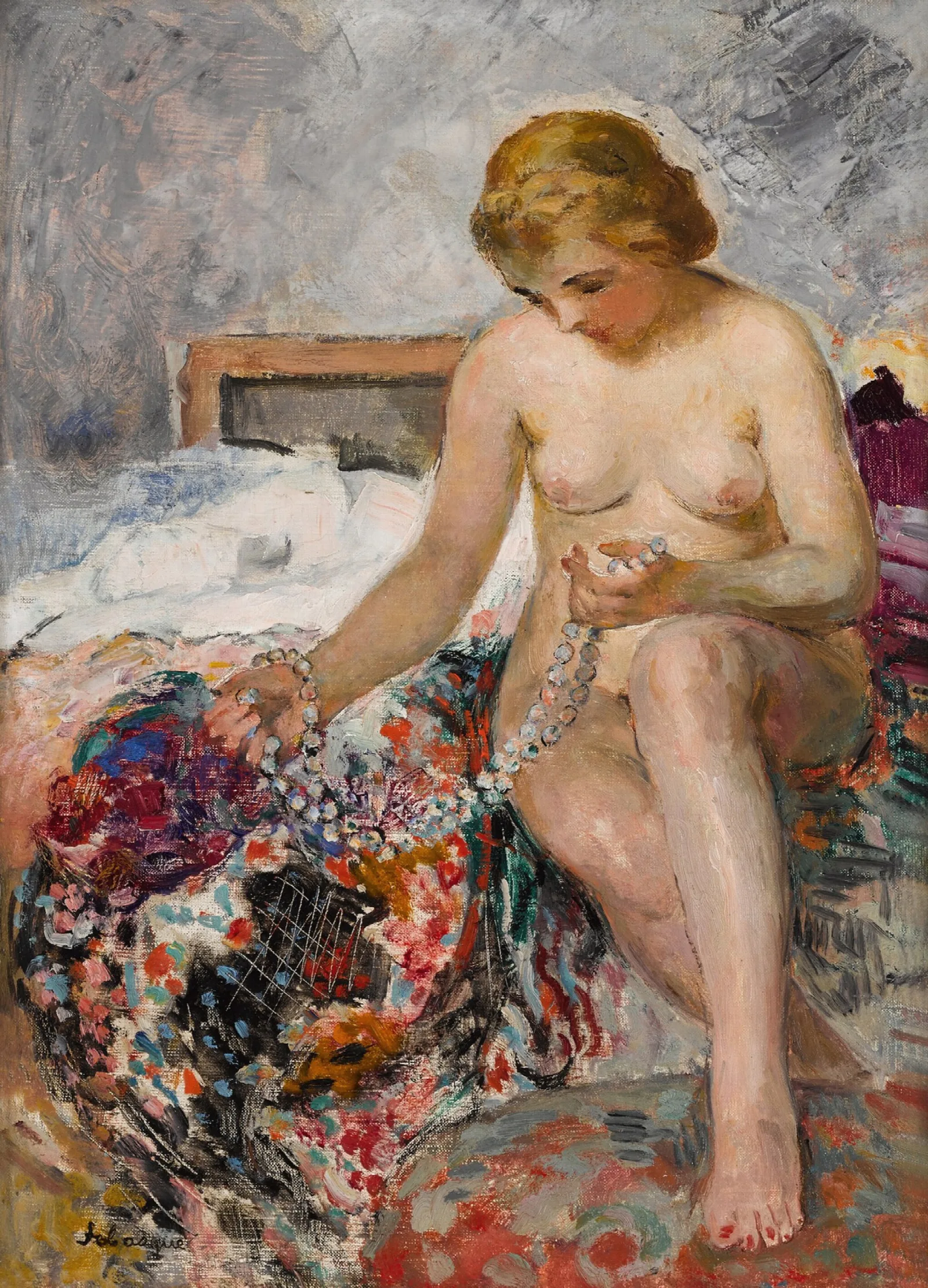 Nu Au Collier Wall Art by Henri Lebasque - Canvas Print