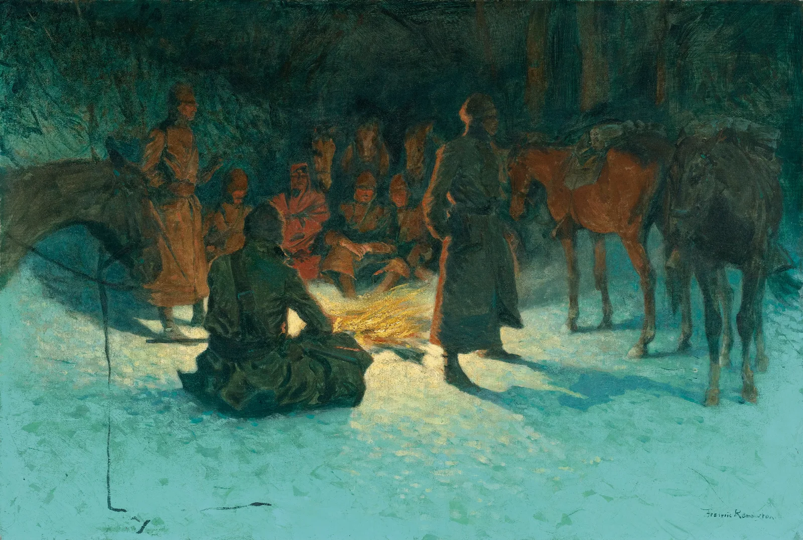 A Halt In The Wilderness Wall Art by Frederic Remington - Canvas Print
