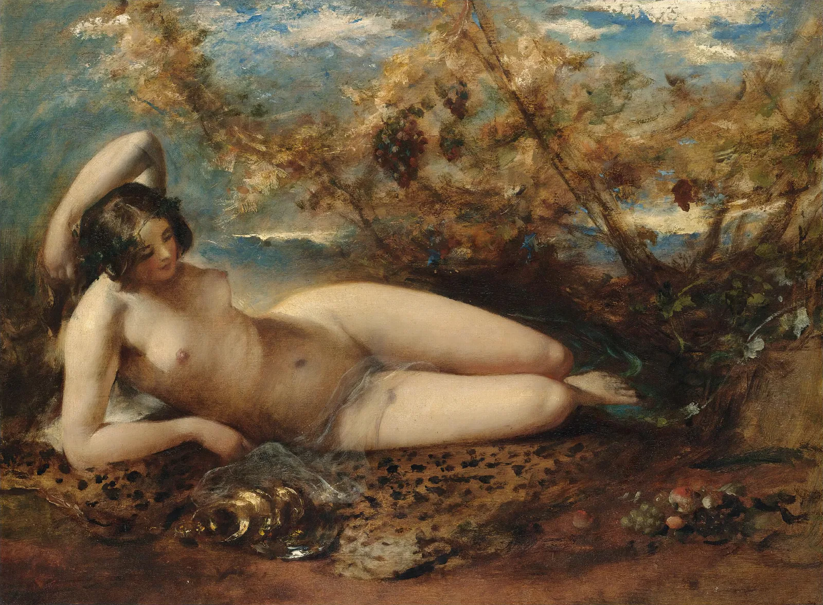 A Young Women Reclining On A Fur Rug Wall Art by William Etty - Canvas Print