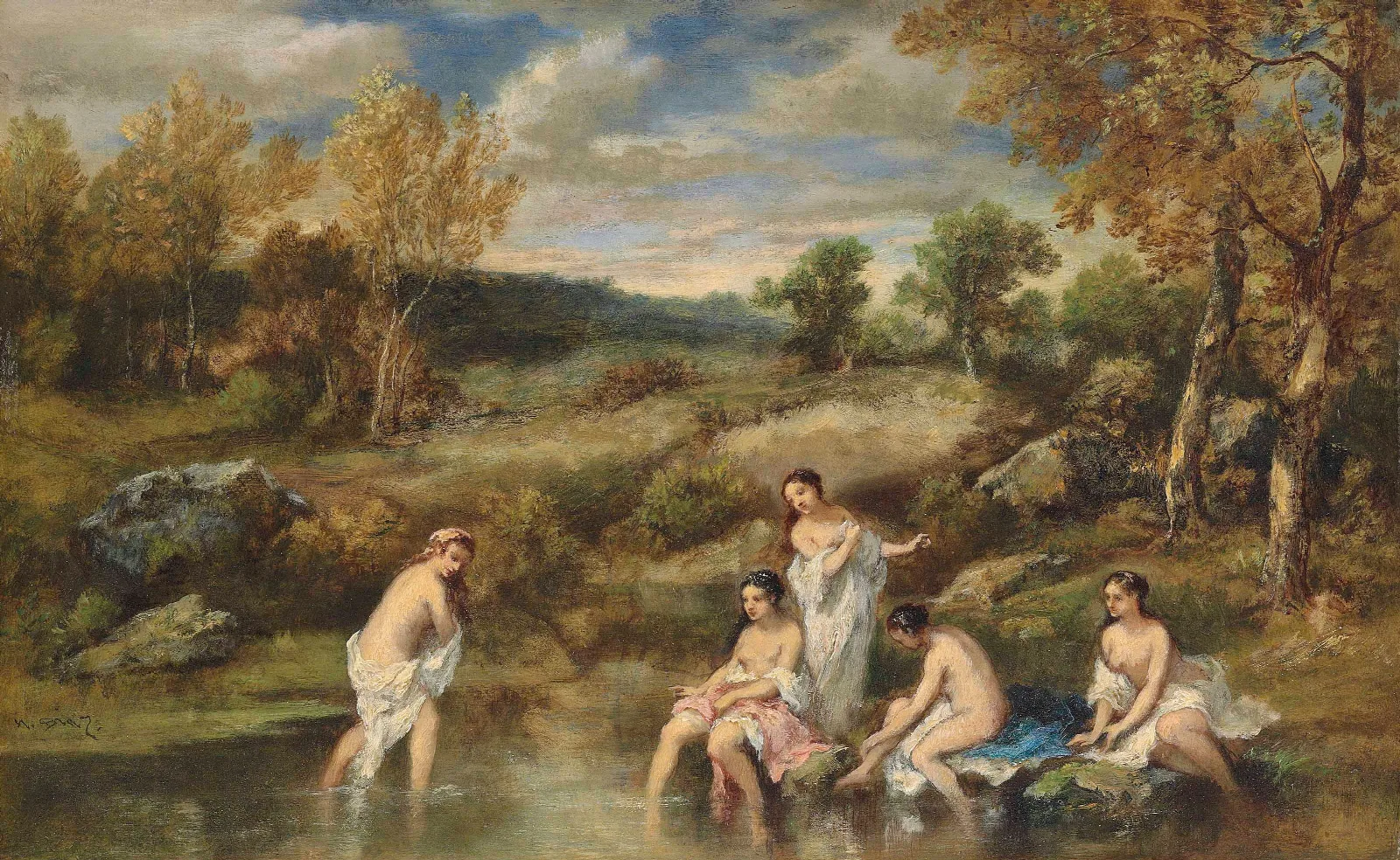 Les Baigneuses 5 Wall Art by Narcisse-Virgile Diaz de La Peña - Canvas Print