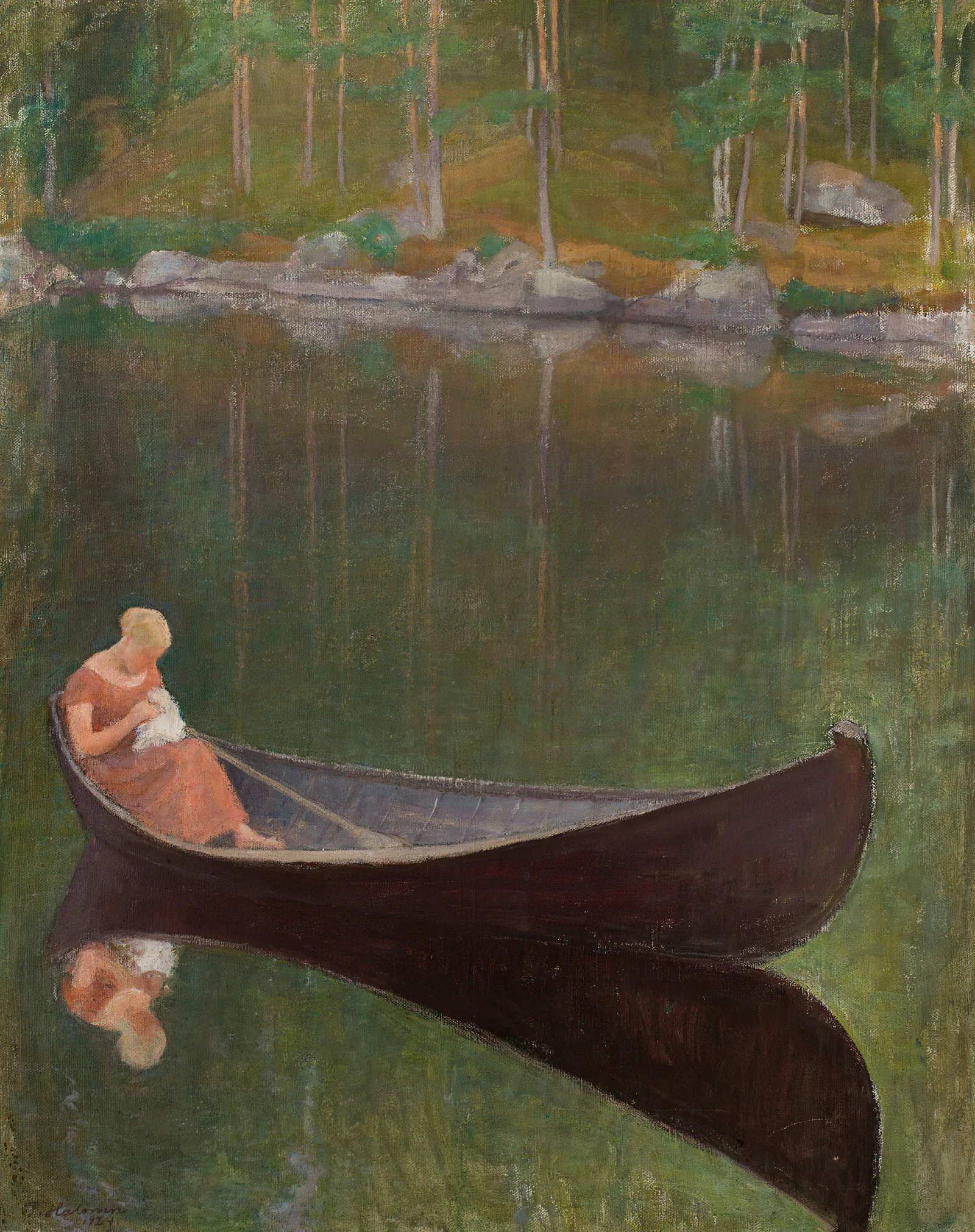 Woman In A Boat Wall Art by Pekka Halonen - Canvas Print