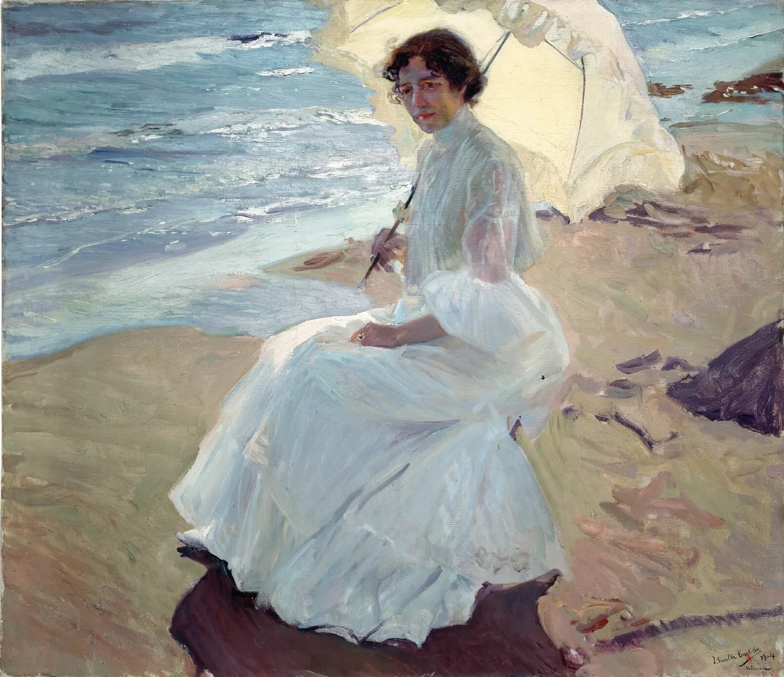 Clotilde On The Beach Wall Art by Joaquín Sorolla - Canvas Print