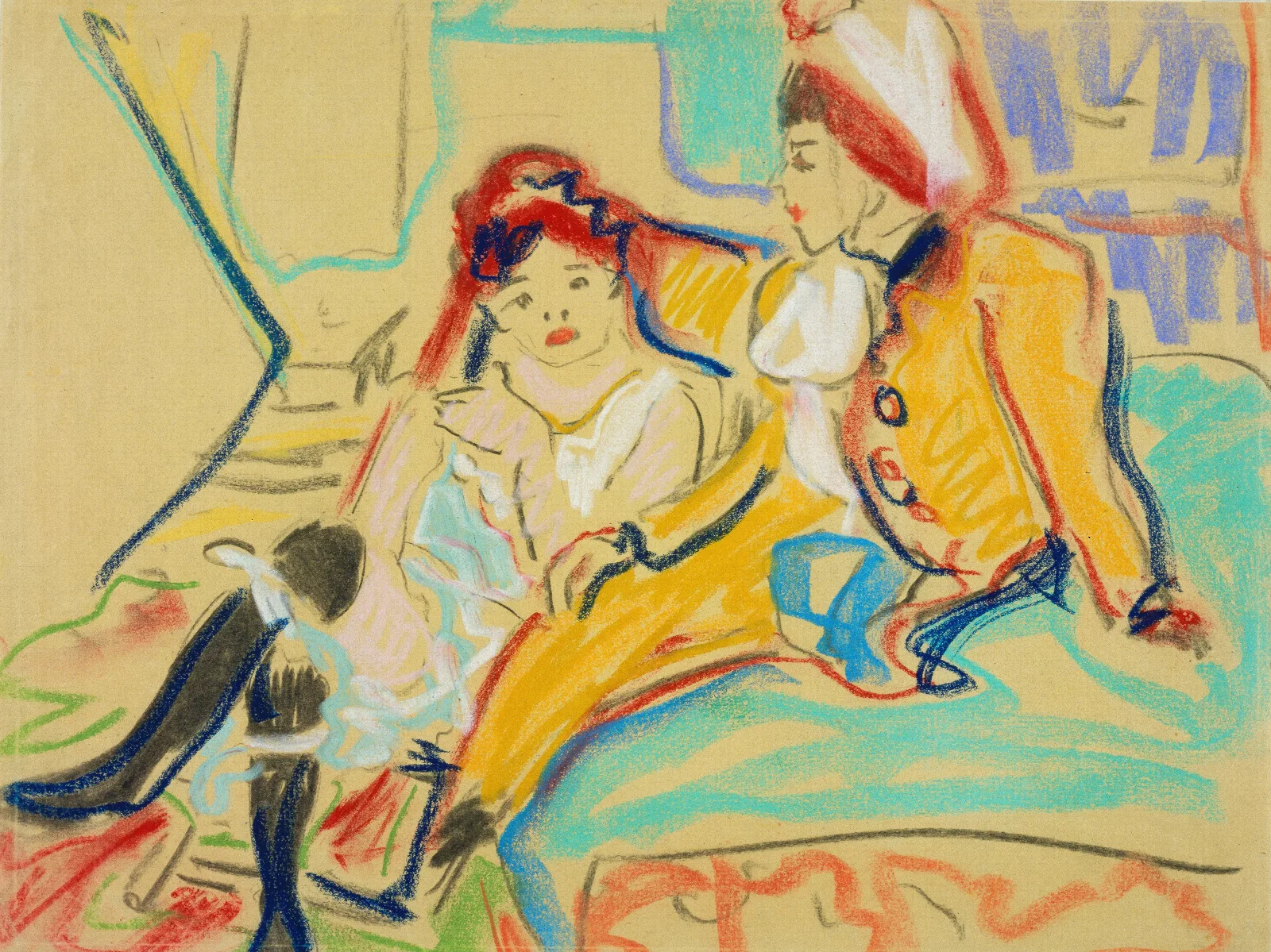 Zwei Madchen Auf Einem Divan Wall Art by Ernst Ludwig Kirchner - Canvas Print