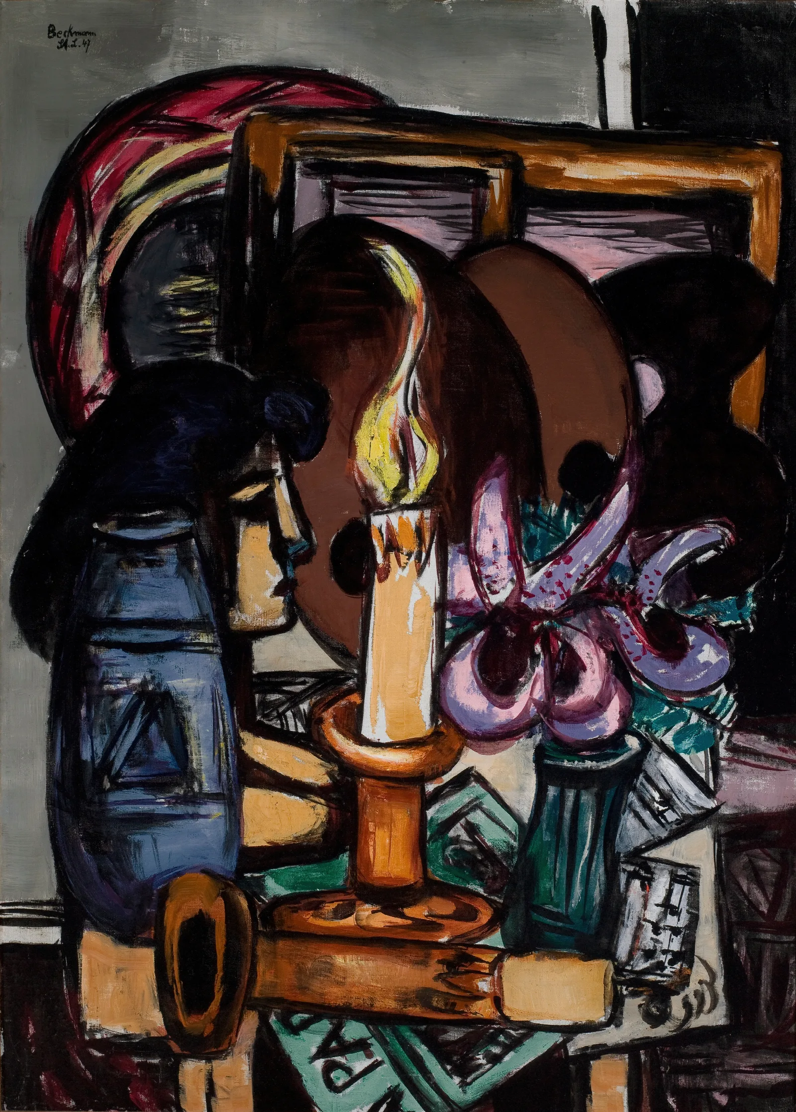 Still Life With Two Large Candles Wall Art by Max Beckmann - Canvas Print
