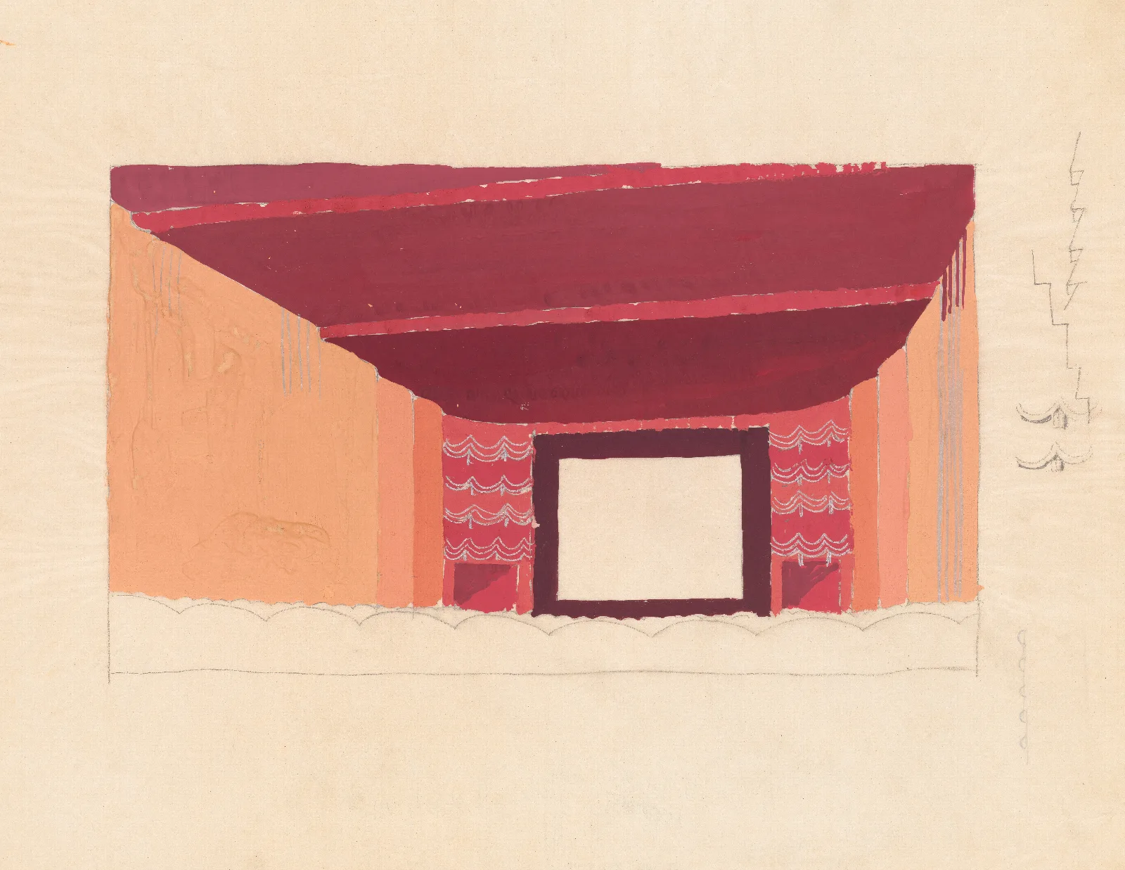 Design Proposals For Puck Theater New York Ny Interior Perspective Study 3 Wall Art by Winold Reiss - Canvas Print