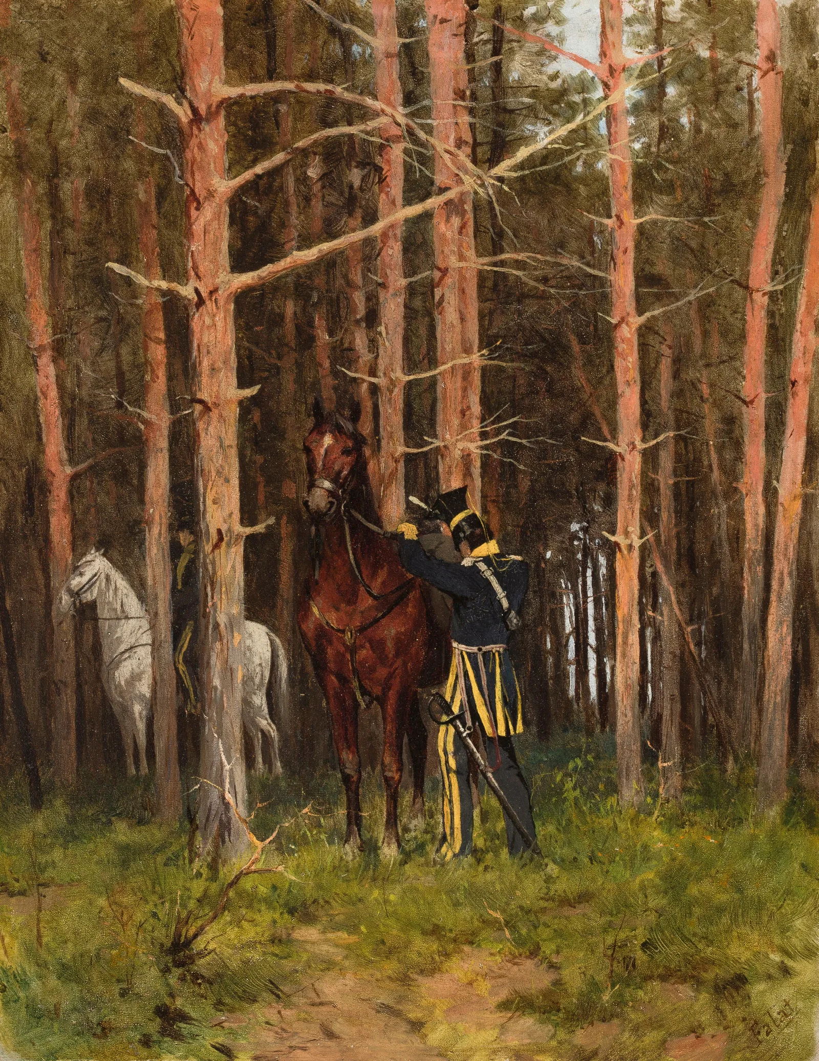 In The Forest Uhlans Post Wall Art by Julian Falat - Canvas Print