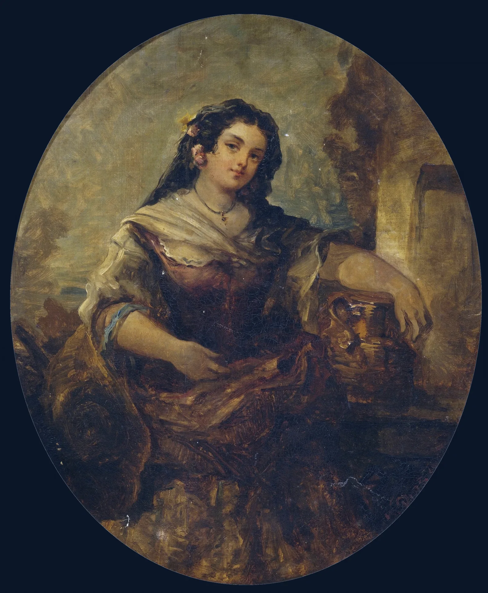 Portrait Of A Young Girl At The Well Wall Art by Narcisse-Virgile Diaz de La Peña - Canvas Print
