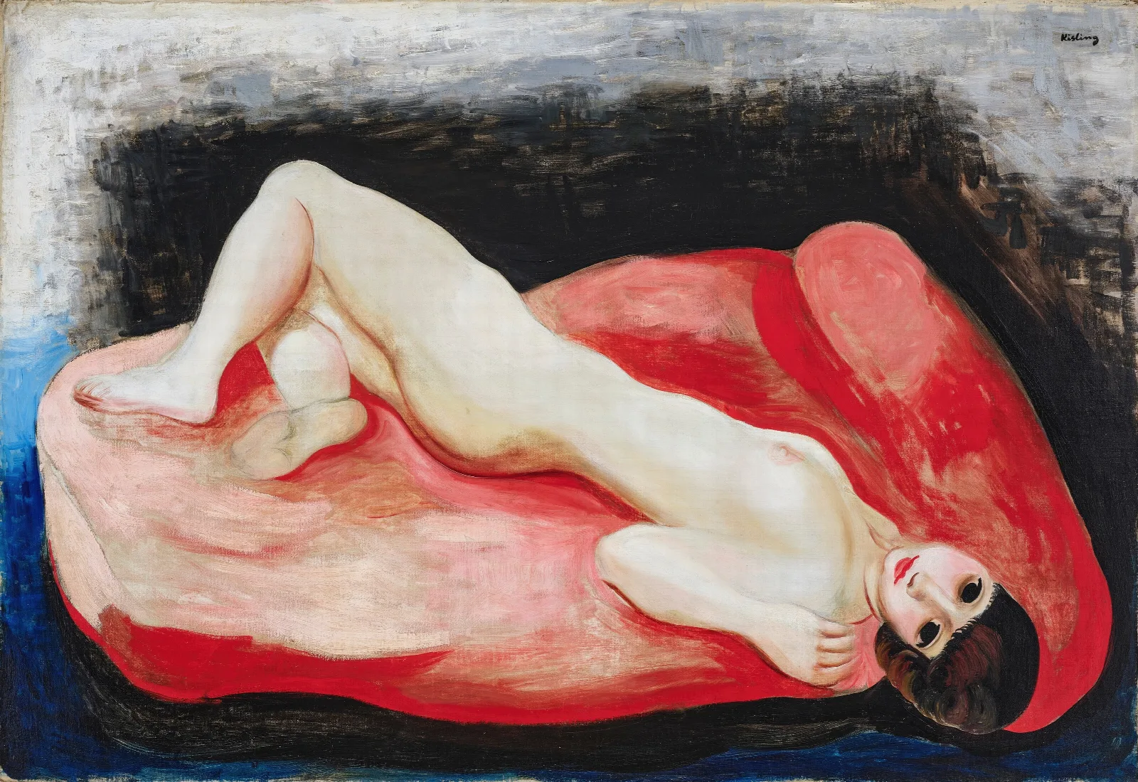 Nu Etendu Sur Un Divan Rouge Wall Art by Moïse Kisling - Canvas Print