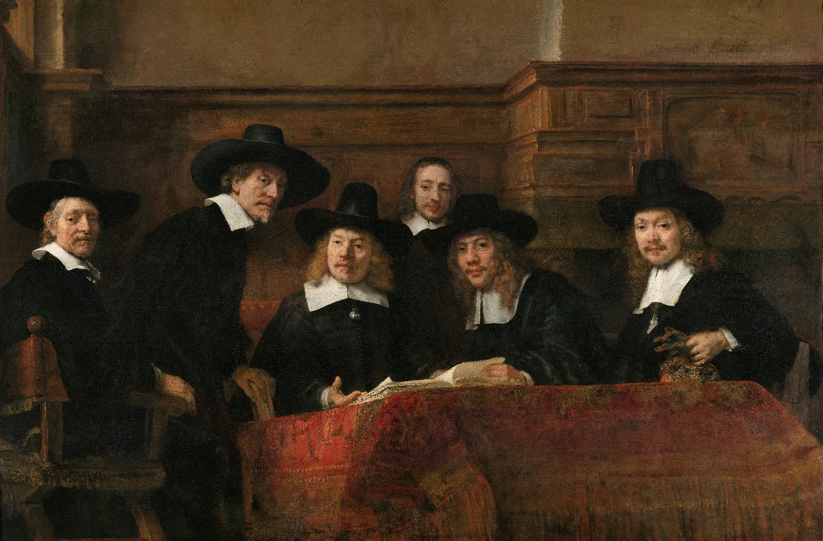 The Sampling Officials Of The Amsterdam Drapers Guild Known As The Syndics Wall Art by Rembrandt van Rijn - Canvas Print