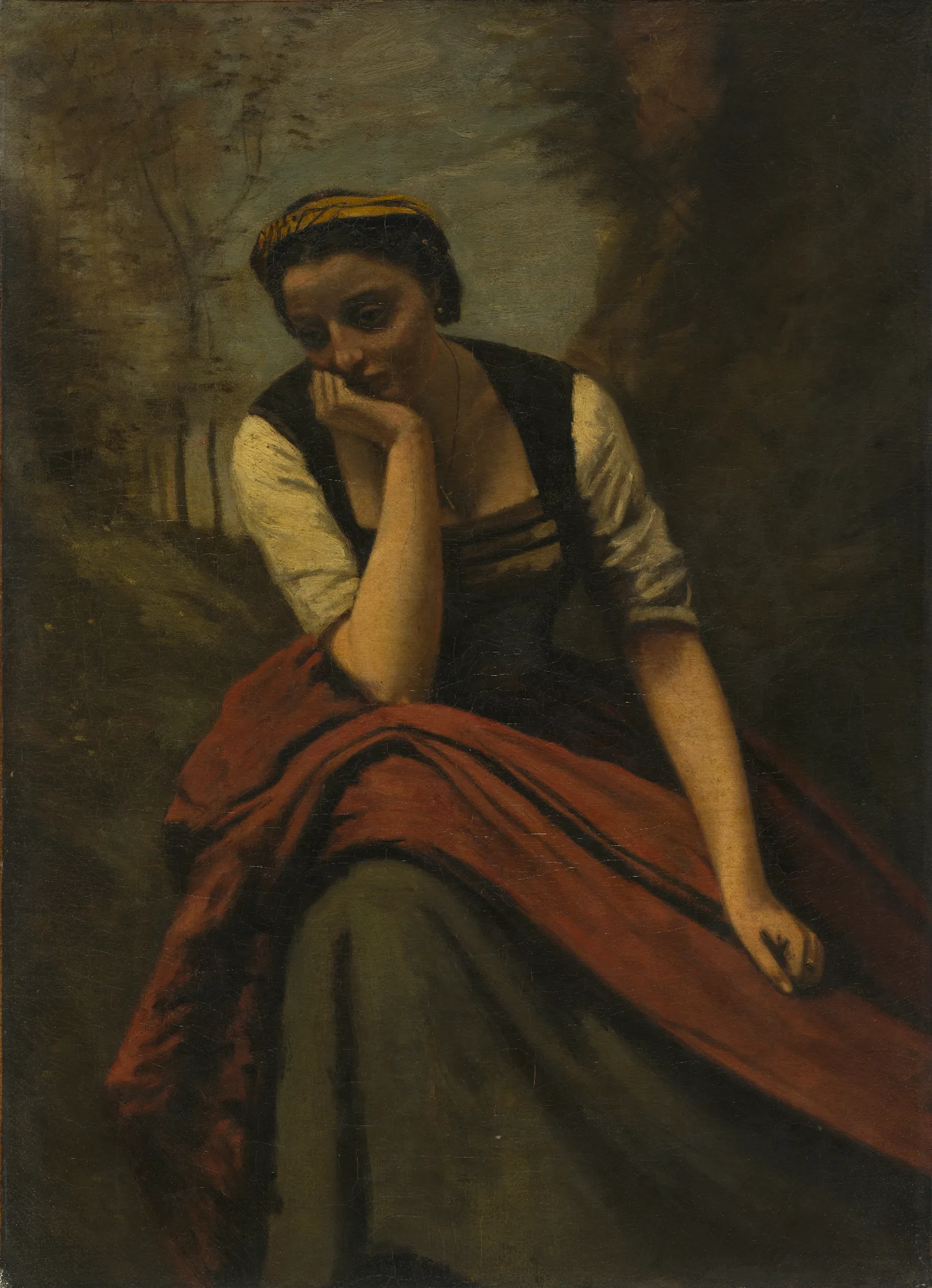 Woman Meditating Wall Art by Jean-Baptiste-Camille Corot - Canvas Print