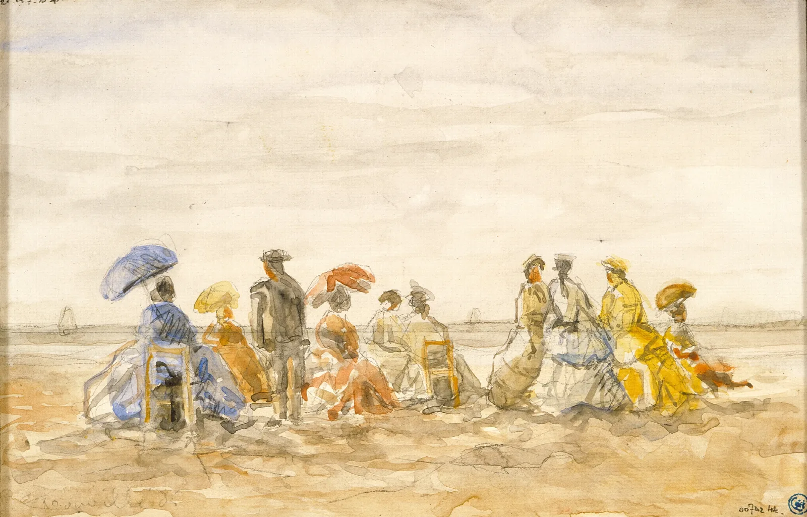 Figures On The Beach At Trouville Wall Art by Eugène Boudin - Canvas Print
