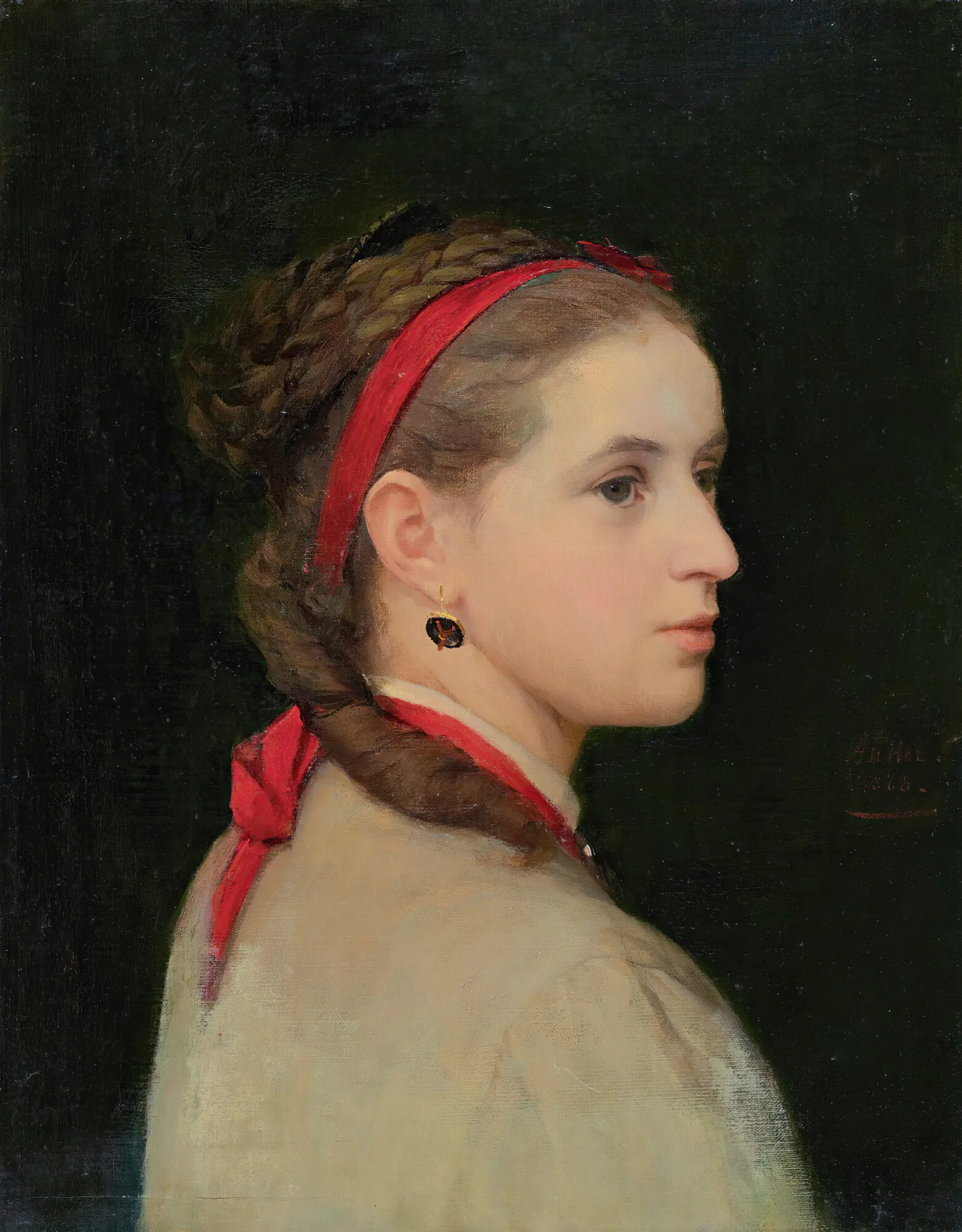 Girl With Red Hair Ribbon Wall Art by Albert Anker - Canvas Print