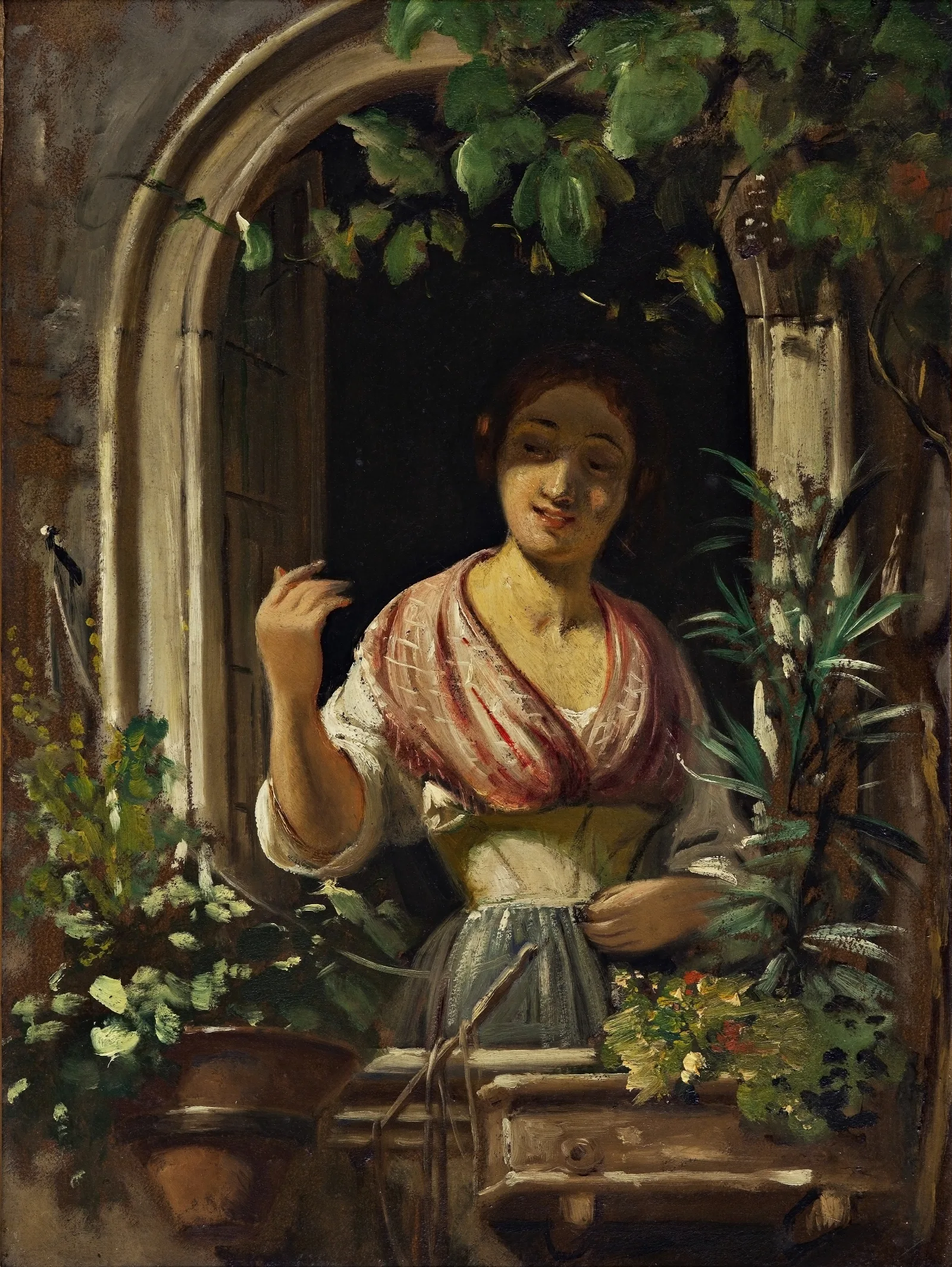 Italian Woman Waving From A Window End Of The 1850s Wall Art by Wilhelm Marstrand - Canvas Print