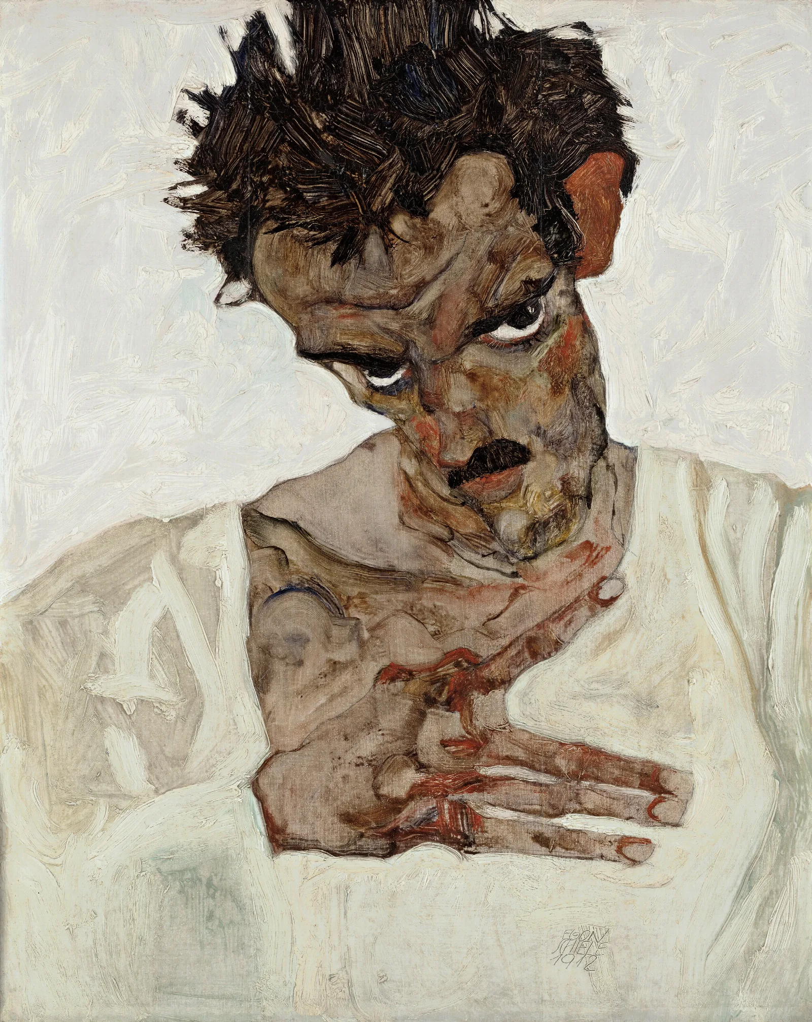 Self Portrait With Lowered Head Wall Art by Egon Schiele - Canvas Print