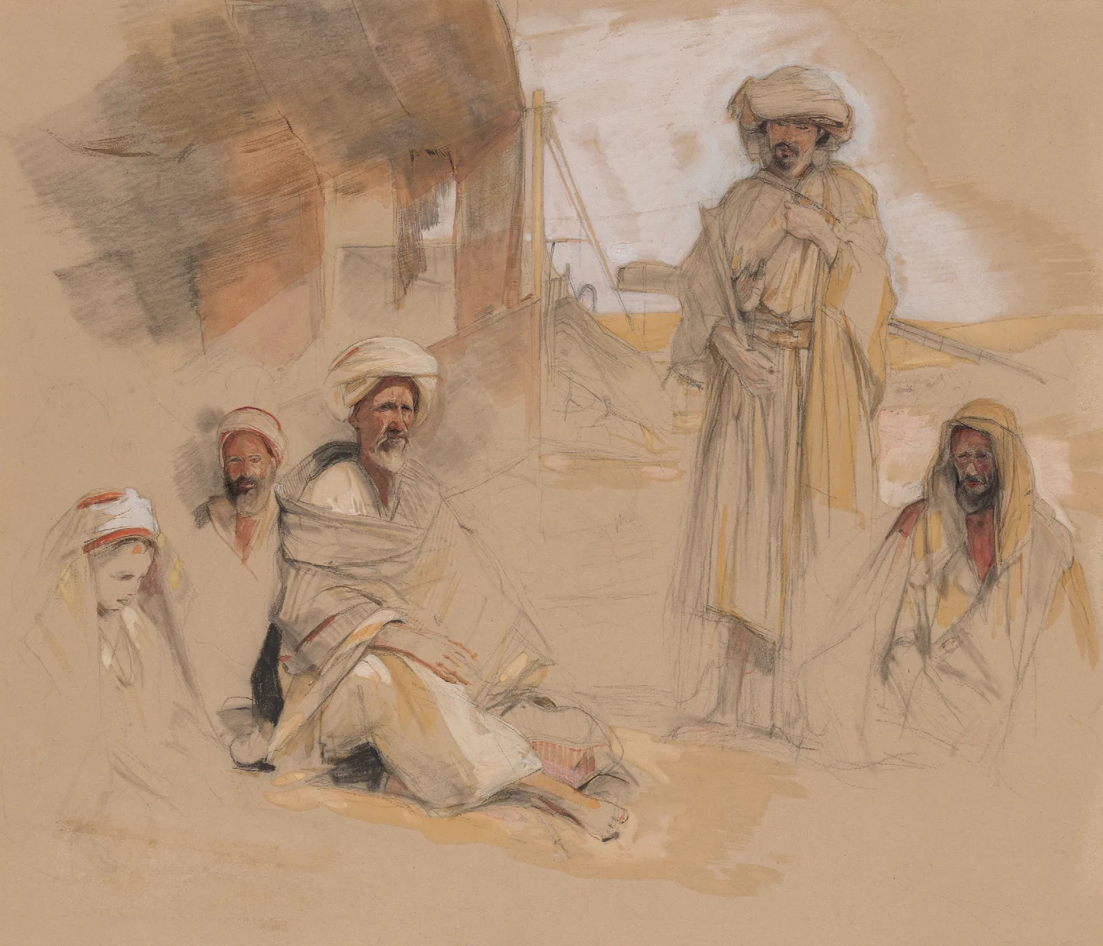 A Bedouin Encampment At Gebel Tor In The Sinai Desert Wall Art by John Frederick Lewis - Canvas Print