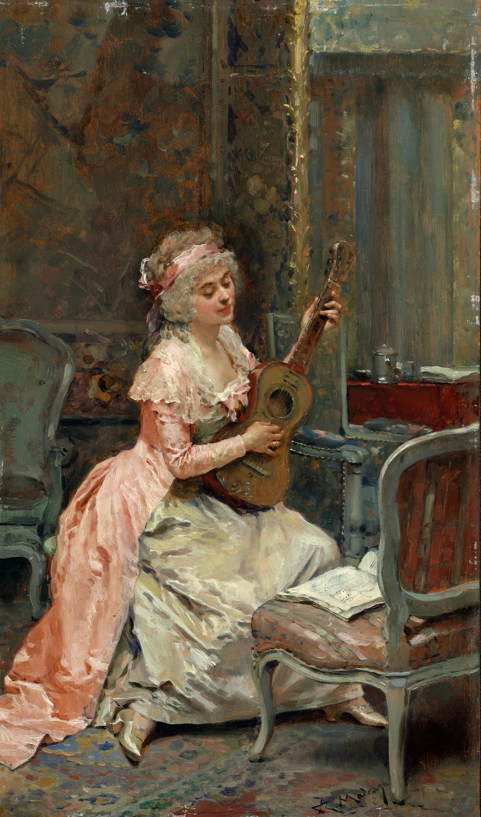 Woman With A Guitar Wall Art by Raimundo de Madrazo y Garreta - Canvas Print